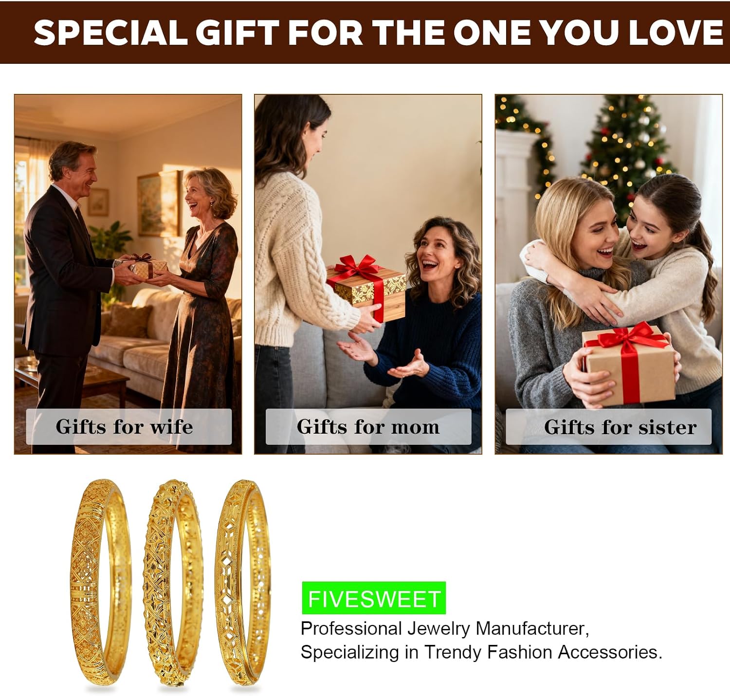 18K Gold Plated Women's Dubai Gold Bangles Set - Temple Designs, Stackable Bulk Indian African Kashmiri Bangles for Women, Hollow Out Carving, Tarnish & Oxidation Resistant, Party Favors, Gift Idea
