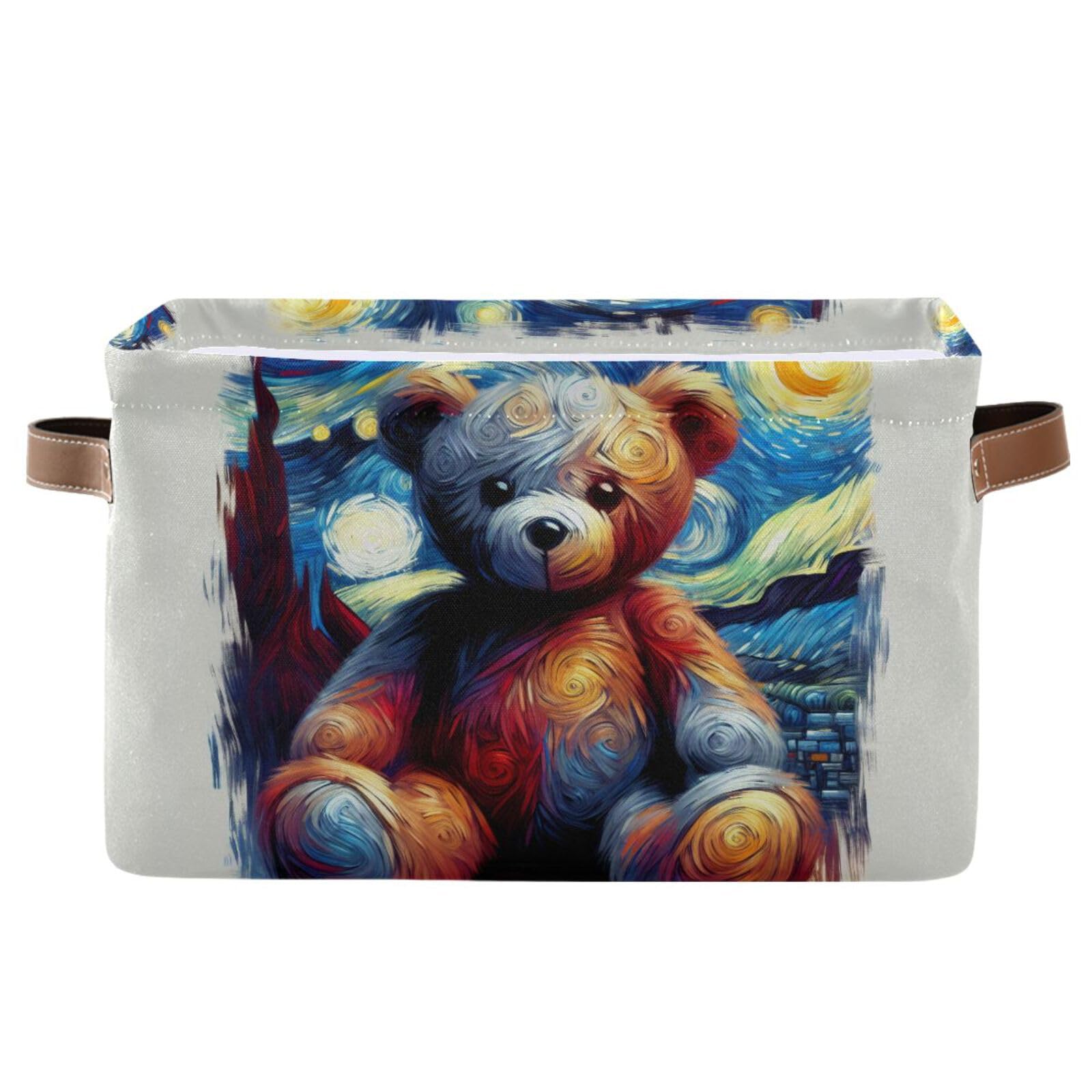 PaChyLuu Bear Storage Basket Bin Canvas Fabric Organizer Toys Basket with Handles for Home Office Nursery, Clothes, Gifts, 1 Pcs