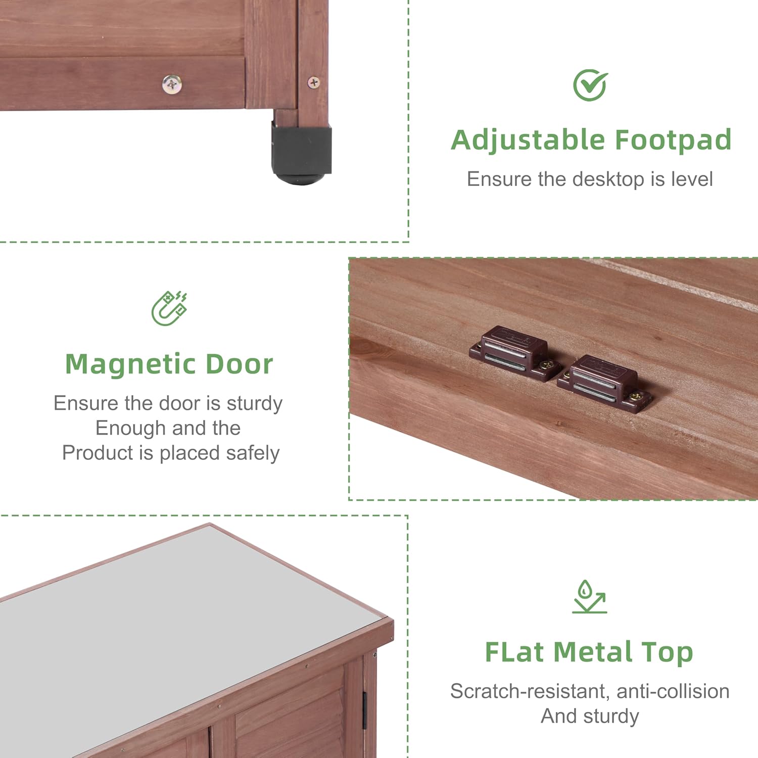 Potting Bench with Storage Cabinet and Metal Table Top for Outdoor Patio, Garden Furniture Wood Workstation