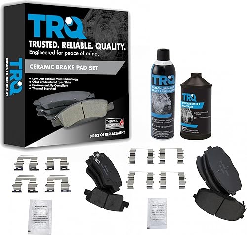 Miniatura 1 de TRQ Juego de rotor de freno de disco delantero y trasero y pastillas de freno de cerámica con kit de líquidos compatible con Kia Soul 2014-2016