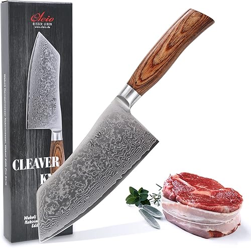 Wakoli EDIB Pro Damascus Cuchillo de chef chino de 6.9 pulgadas con hoja extremadamente afilada hecha de 67 capas con núcleo de acero VG10 con mango