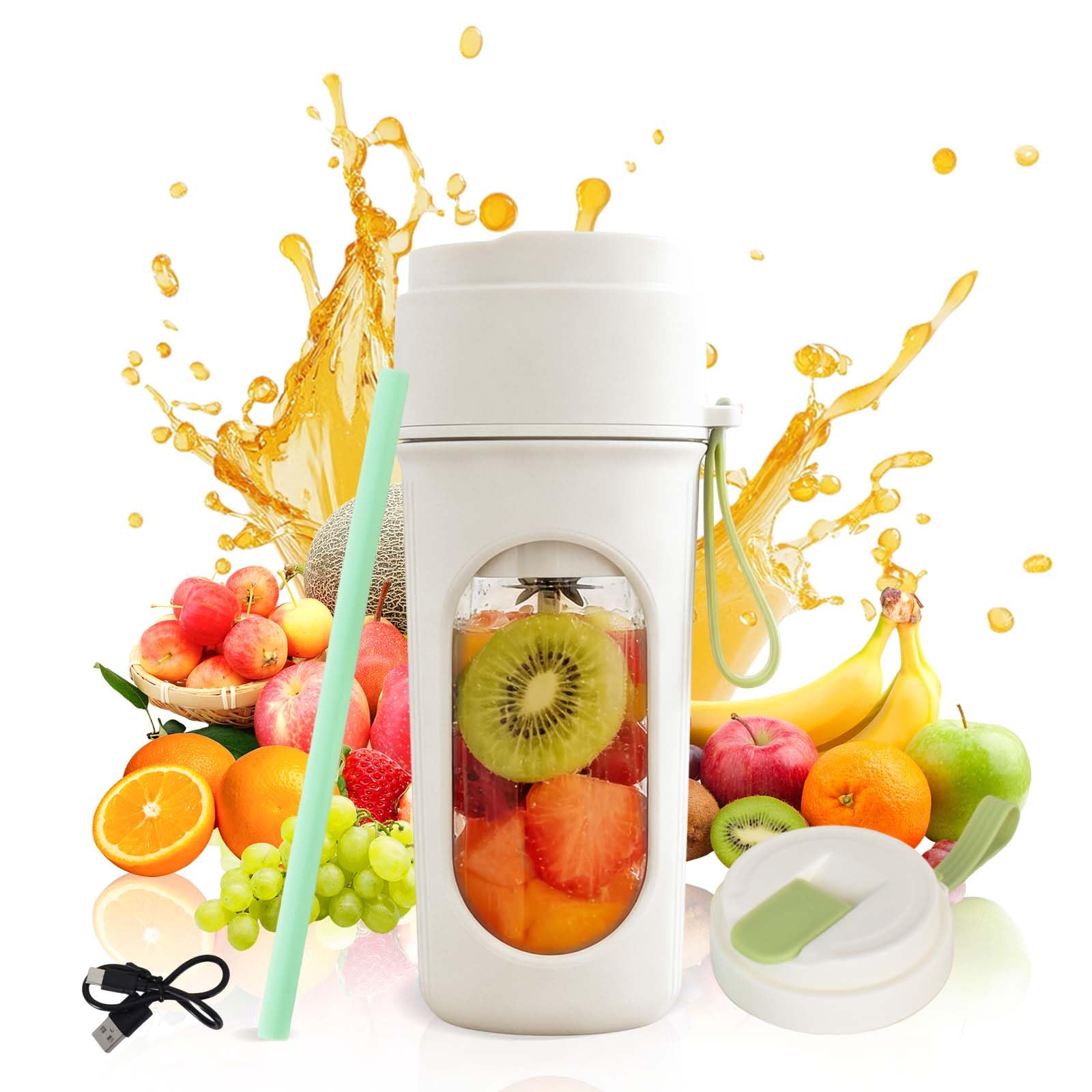 Batidora de Vaso Portatil, 450 ML Mini Licuadora para Viajar Batidora Portatil para Smoothies Recargable USB Mini Licuadora de Jugo Portátil Vaso Batidoras para Batidos Zumos Smoothies