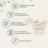 Vista 3 de Glicinato de magnesio puro 1,000 mg, 300 cápsulas 100% quelado para una máxima absorción Apoyo para el sueño, la salud muscular, del corazón