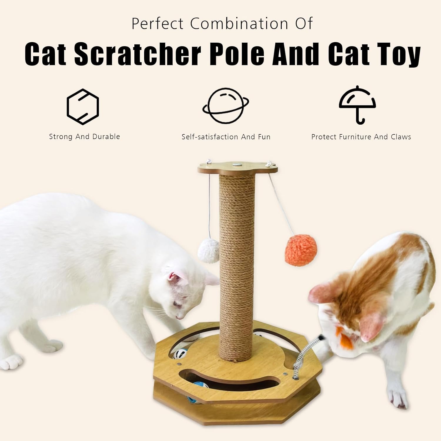 Cat Scratching Post, Scratching Post with Vertical Scratcher and Tracking Interactive Toy for Kittens