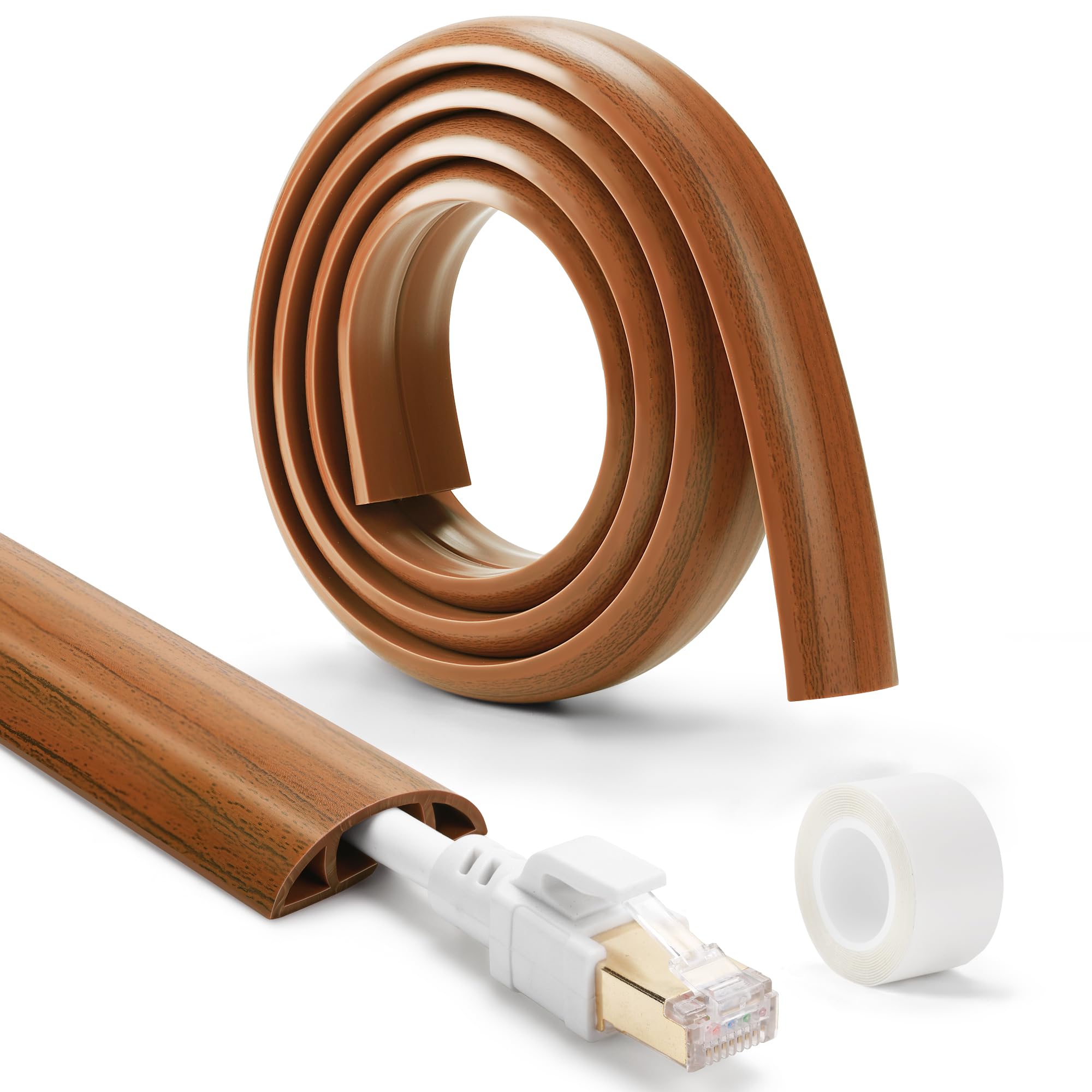 Floor Cord Cover 4ft, Brown Walnut Wood Cord Hider Floor Hide Extension Cords - View #2