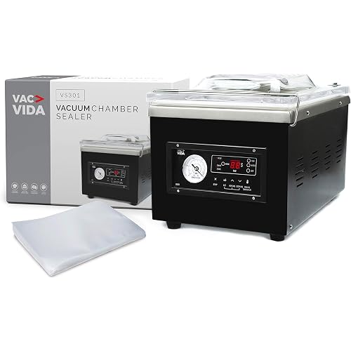 VAC-VIDA VS301 Chamber Vacuum Sealer | Constructed With A Sleek Black Stainless Steel Outside | Modern Control Panel | Extra Powerful Oil Pump | 100 Bags Included | Perfect For Serious Home User Or Restaurant