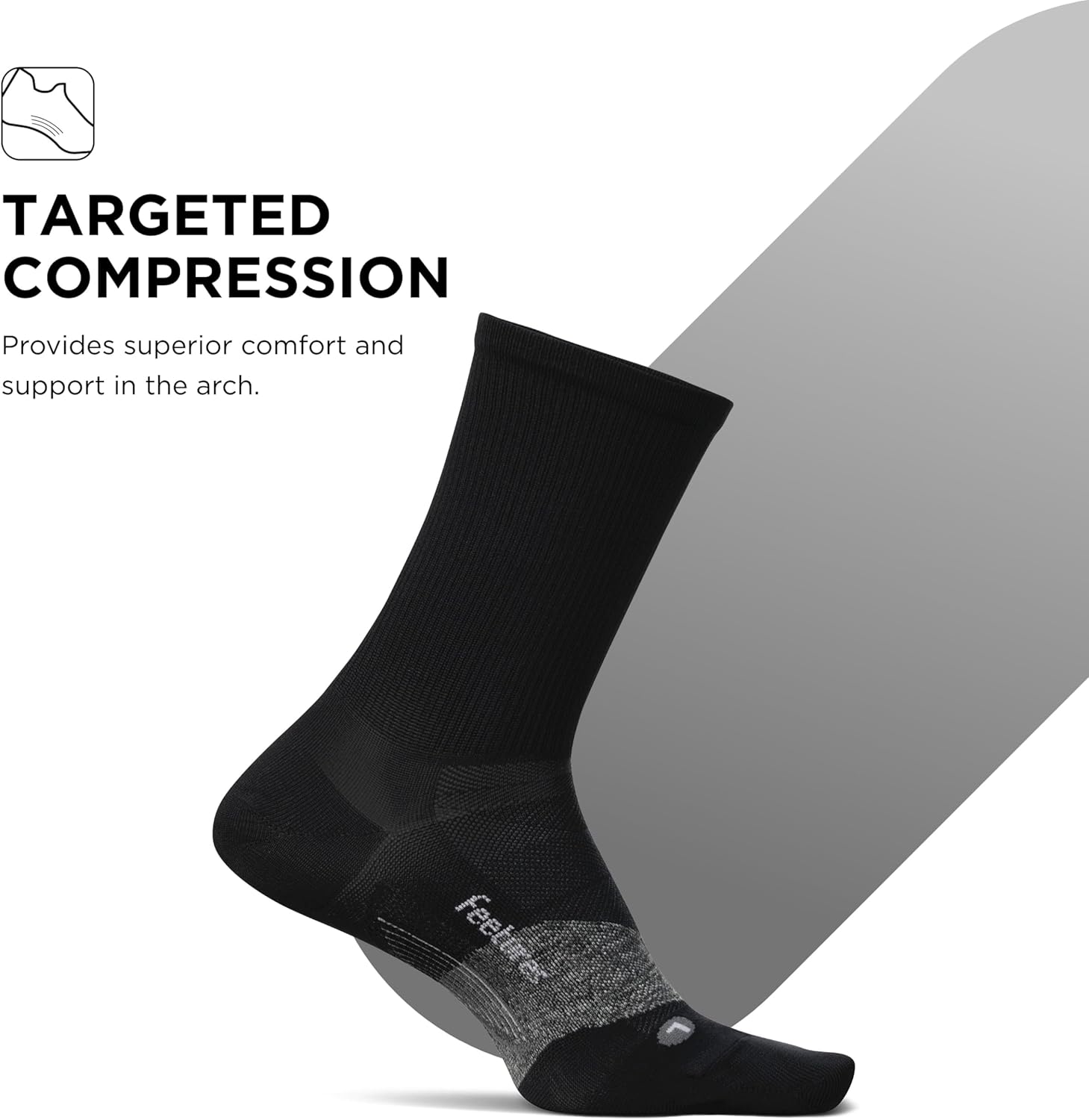 Feetures Elite Ultra Light Cushion Mini Crew Sock - Sport Sock with Targeted Compression - Black, Medium (3 Pair) - Image 2