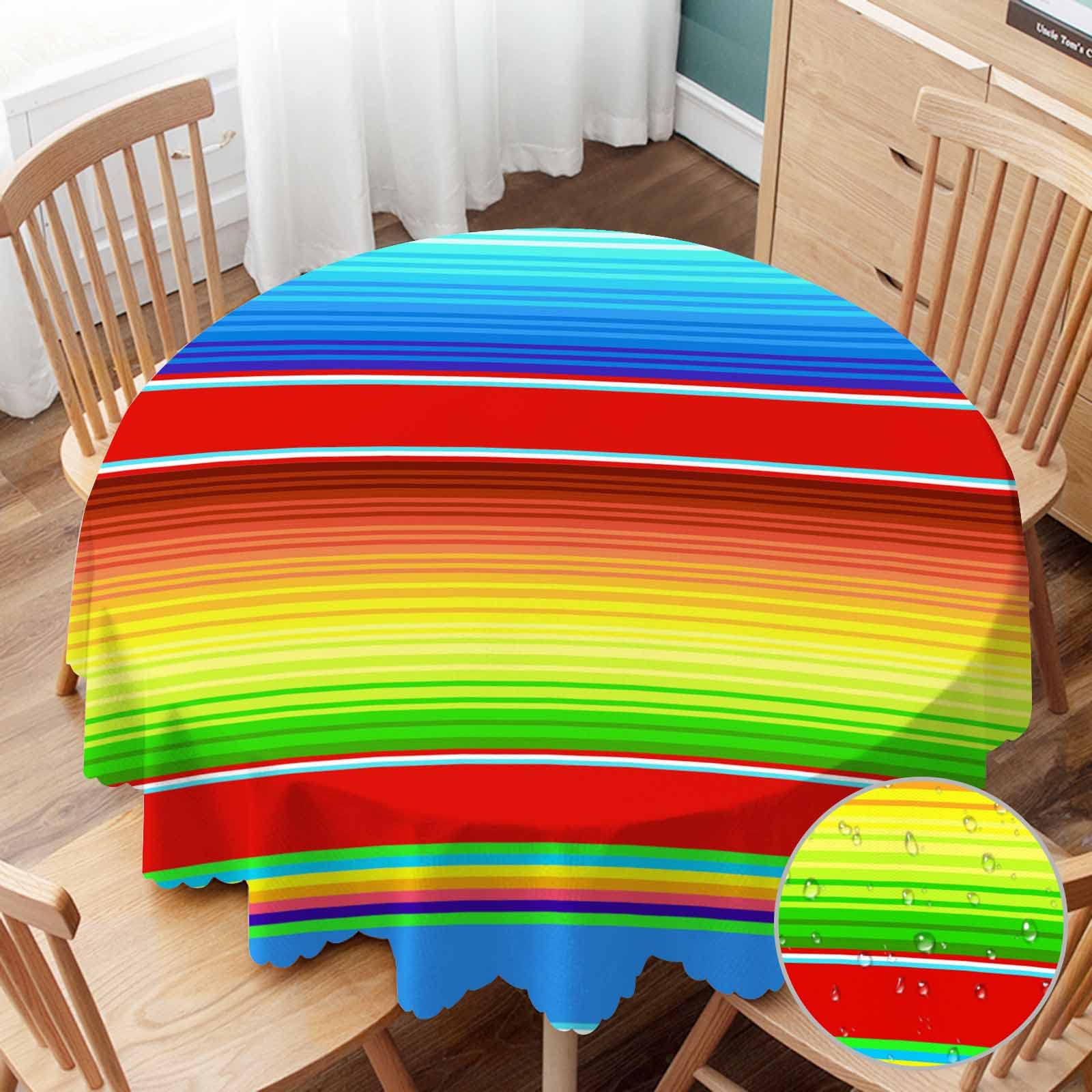 Table Cloth Mexican Serape Pattern Round Tablecloth 60 inch Colorful Bright Stripe Chic Rainbow Tablecloths for Round Tables Small Round Tablecloth Table Cover for Outdoor