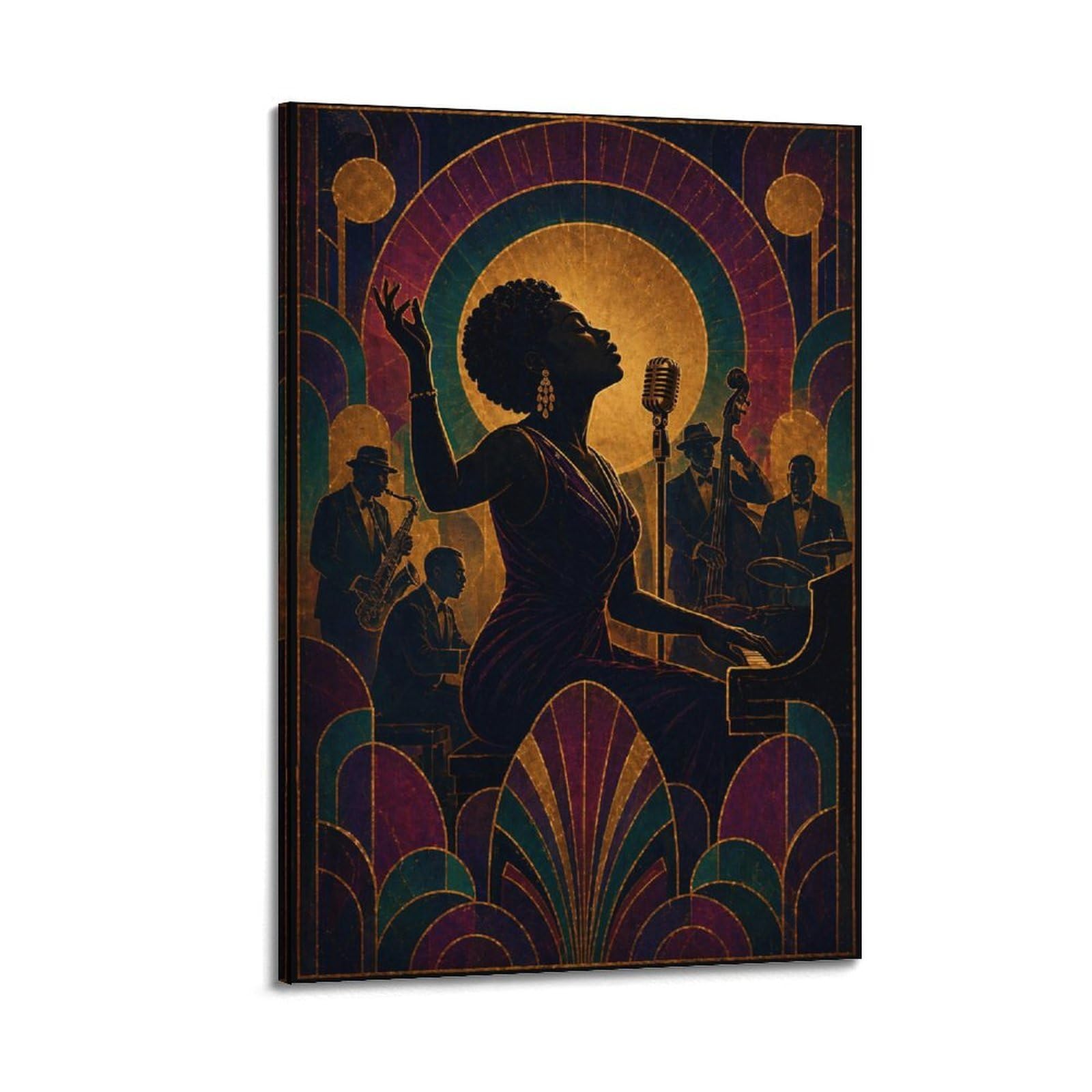 Okngb Frame-Style Vintage Harlem Style Jazz Band Club Poster Decorative Painting Canvas Art Picture 24X36inch(60X90cm)