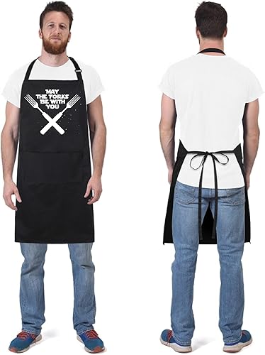 Miniatura 4 de Xornis Delantal divertido 100% de algodón para hombres y mujeres, delantales ajustables con 2 bolsillos, para parrilla, cocina, barbacoa, talla única