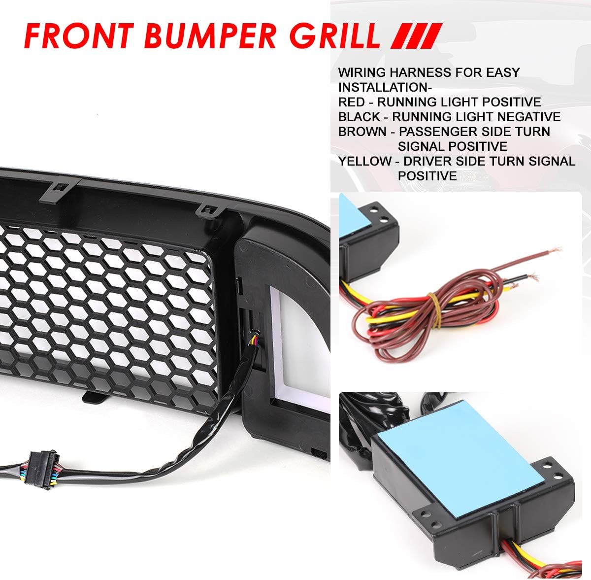 Auto Dynasty Sequential LED DRL Light Bar Honeycomb Mesh Front Upper Bumper Grille Compatible with Ford Mustang Base GT 13-14
