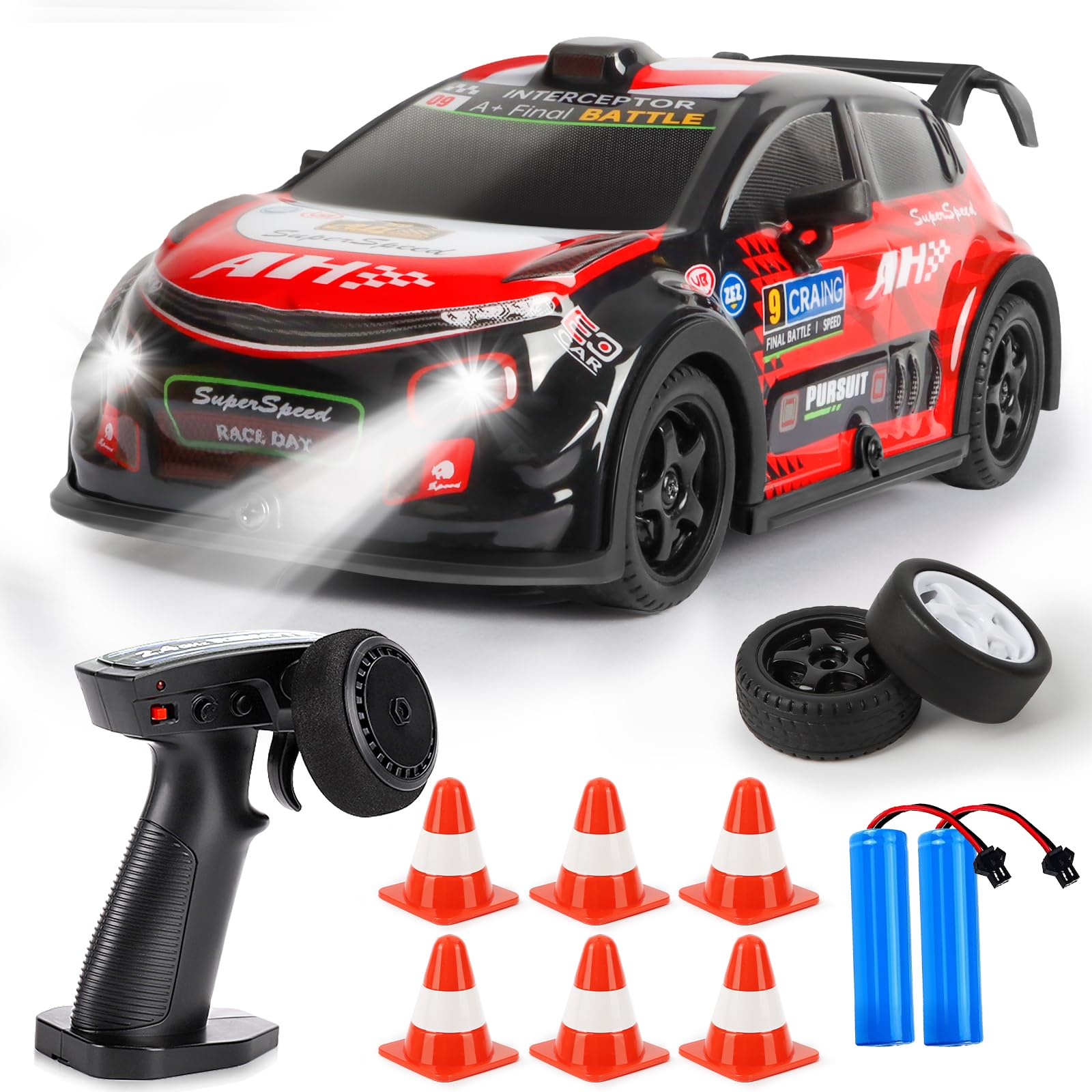 BuzzoXerex Coche Teledirigido Drift, 1:22 Mini Drift RC Car, 4WD 15km/h Coche RC Gasolina, Coche Teledirigido con Luces LED de Colores, Coche de Juguete para Niños Mayores de 8 Años (Rojo D)