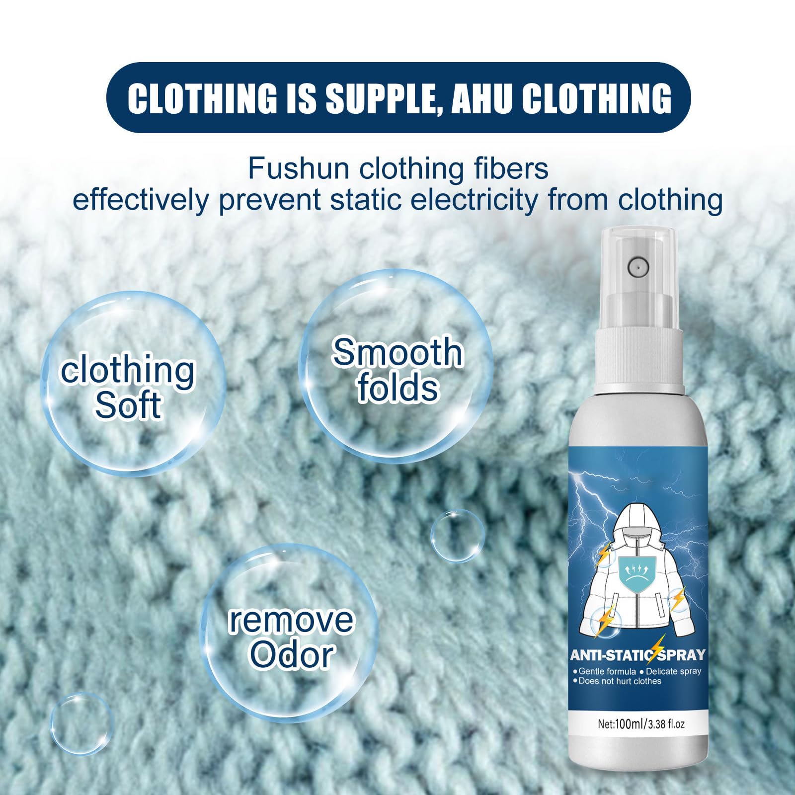 Réduit Statique Vêtements,Spray Antistatique,Le Spray Statique,Le Spray Antistatique,Antistatique Vêtements Naturel,Anti Static Spray,Antistatique pour Vêtements 2 Pièces,100ML