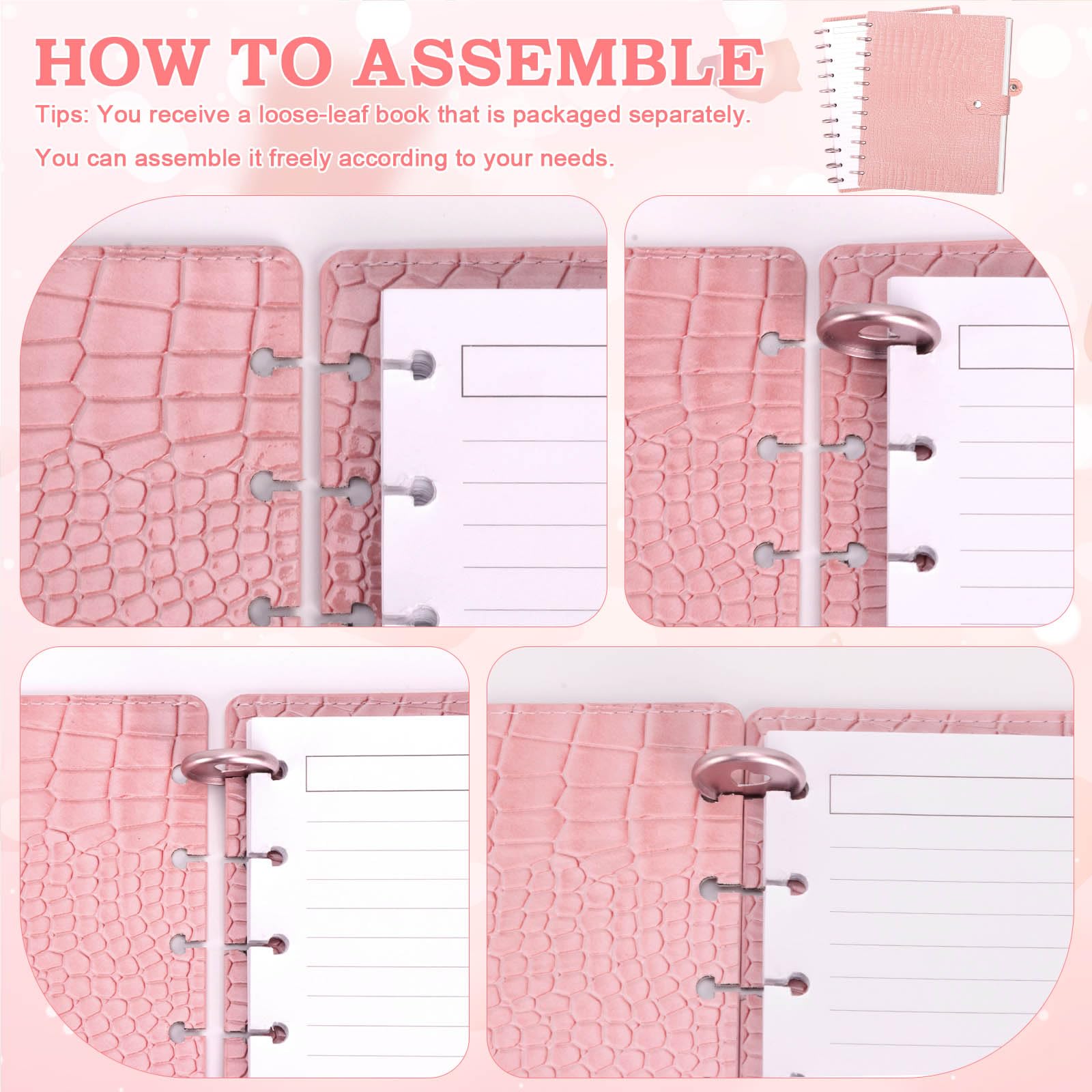 SKLENICE Cuaderno encuadernado en disco de piel de 8.5 x 11 pulgadas de ancho, 60 hojas, cuaderno encuadernado en disco y juego de discos, cuaderno personalizable con espiral