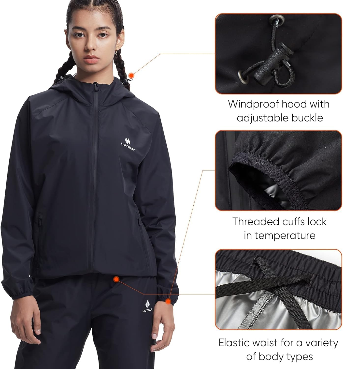HOTSUIT Sauna Suit Women Machine Washable Sweat Sauna Jacket Pants Anti Rip Sweat Suits for Gym Workout