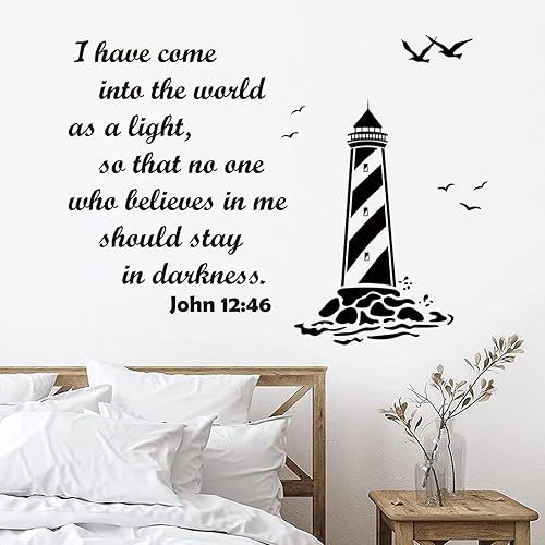 Adhesivo de pared con versículo bíblico, citas, faro, religión, inspirador, para dormitorio, sala de estar, oficina, decoración de pared, 28.8 x