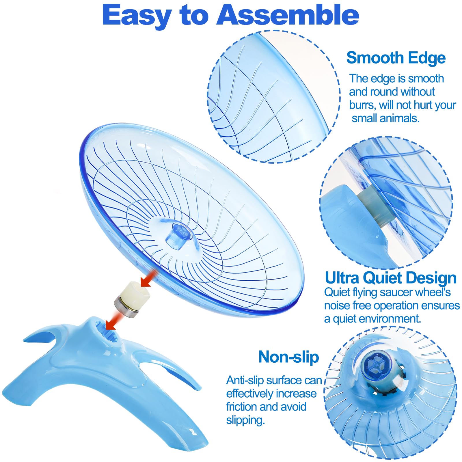 Foraineam 3 Pieces Silent Hamster Wheel, Hamster Flying Saucer, Quiet Spinner Running Exercise Wheels for Dwarf Hamsters, Gerbils, Mice, Hedgehogs, Guinea Pigs and Other Small Pets - image 2