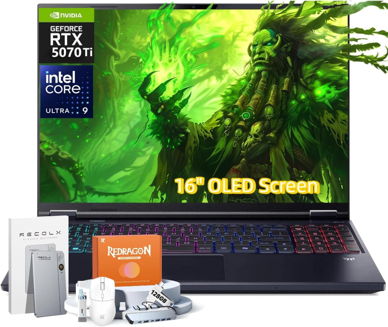 Acer Predator Helios Neo 16S AI Gaming Laptop, Intel Core Ultra 9 275HX Up to 13 NPU Tops, RTX 5070Ti, 32 GB DDR5, 1 TB SSD, 16" 240Hz OLED, Win11 Pro, W/RECOLX AI Voice Recorder, REDRAGON Accessories