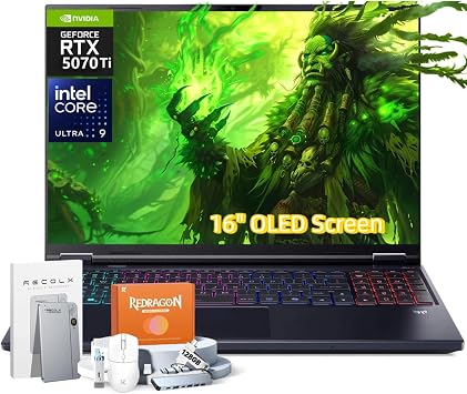 Acer Predator Helios Neo 16S AI Gaming Laptop, Intel Core Ultra 9 275HX Up to 13 NPU Tops, RTX 5070Ti, 64 GB DDR5, 1 TB SSD, 16" 240Hz OLED, Win11 Pro, W/RECOLX AI Voice Recorder, REDRAGON Accessories