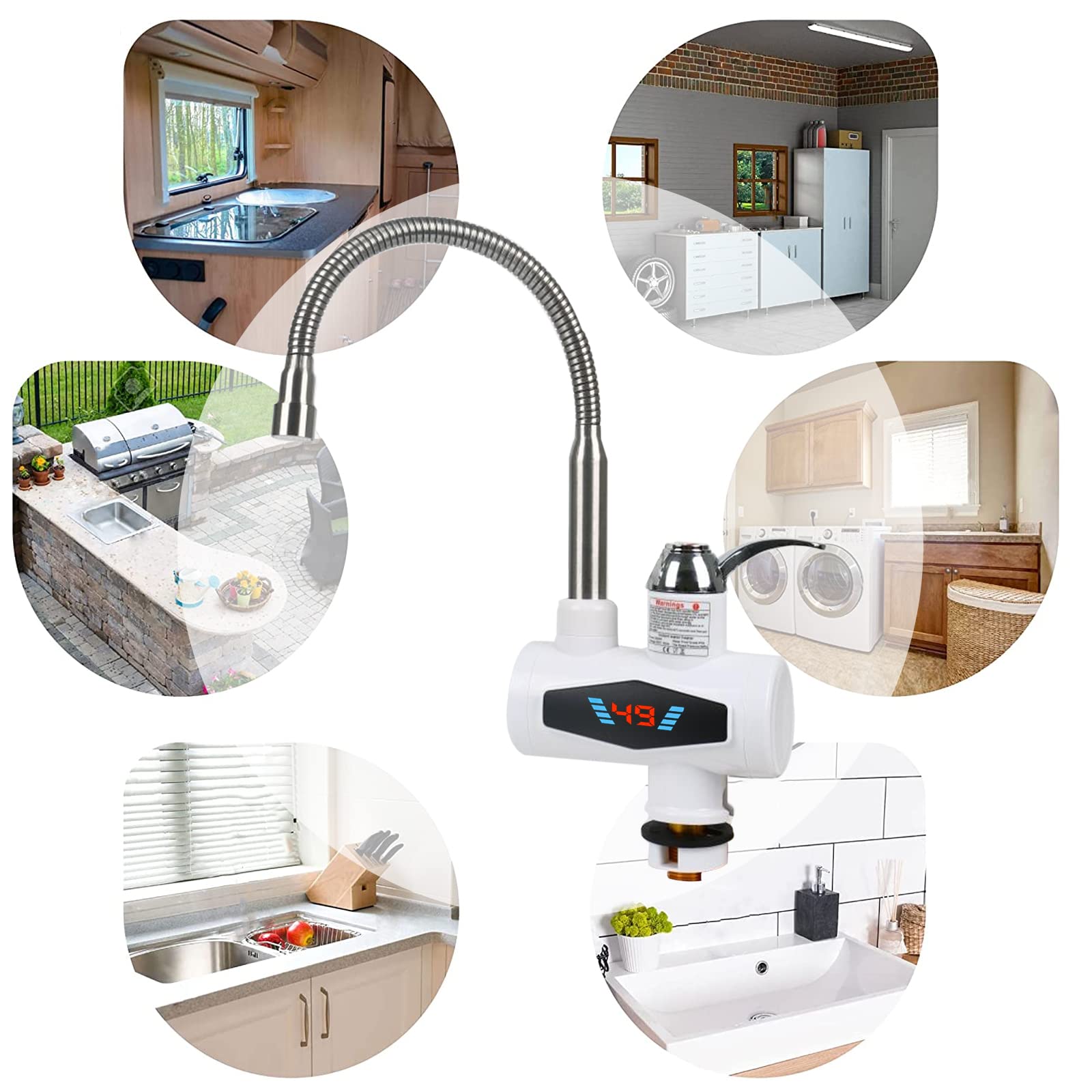 Scaldacqua elettrica rubinetto 220 V, scaldabagno elettrico rapido con display digitale a LED 3000 W per cucina, bagno (ingresso dell'acqua inferiore)