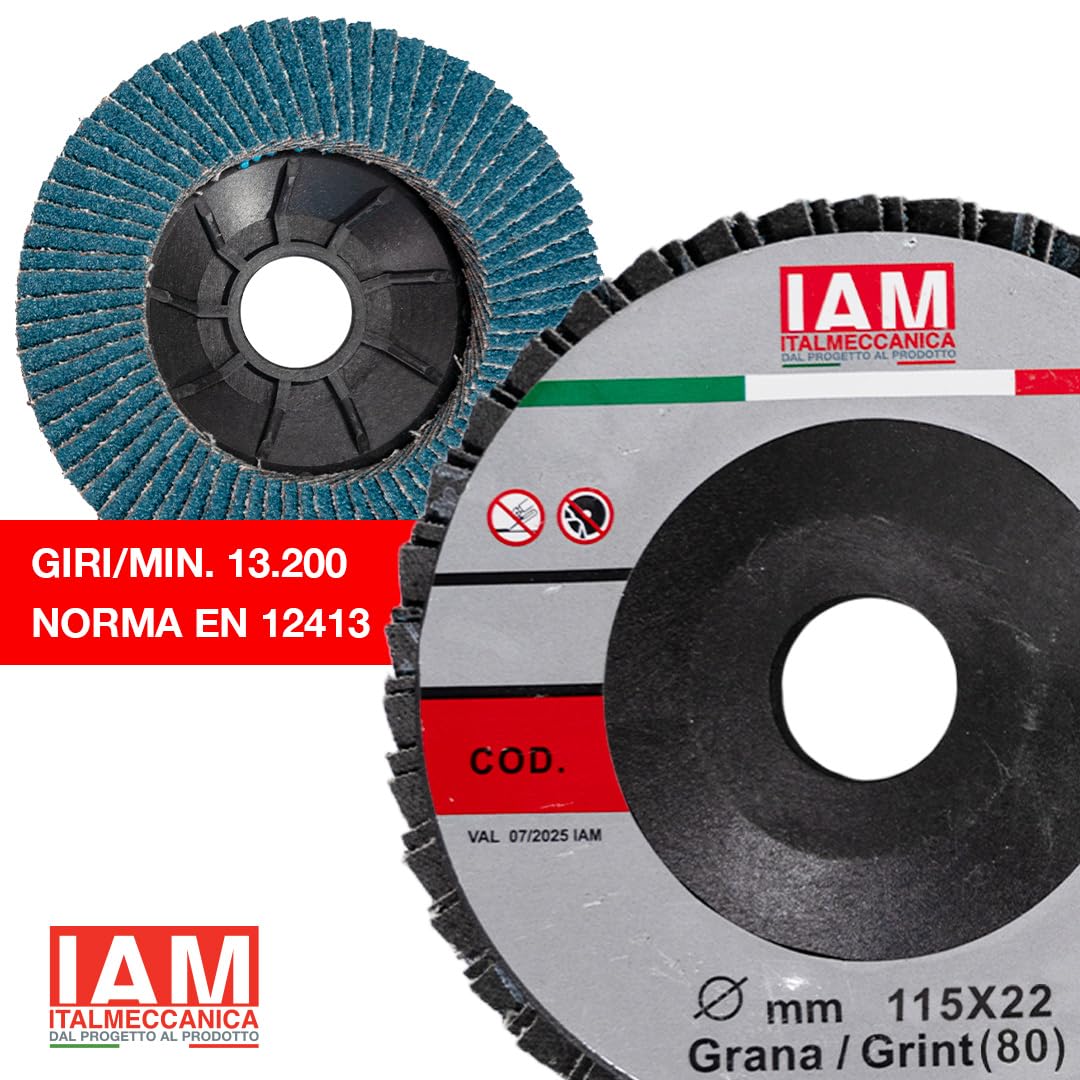 IAM Disco Lamellare Zirconio per Smerigliatrice 115x22mm Flap Disc Professionale Lamella Singola con Supporto in Nylon | Disco Abrasivo per Acciaio Inox e Metallo | Alta Durata | Grana 80 | 10 pezzi