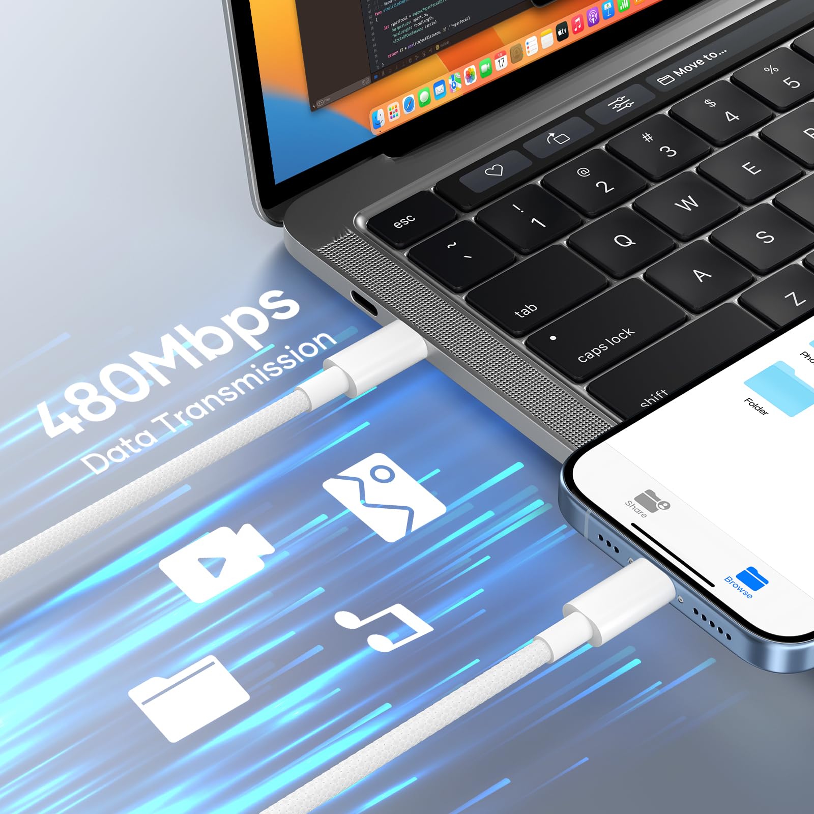 WQK USB C To Lightning Cable [Apple MFi Certified] IPhone Charger Fast Charging 3