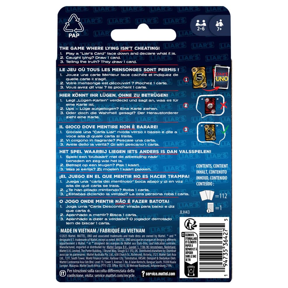 Mattel Games Liar’s UNO Card Game for Adults, Kids, Families, Parties & Game Nights, Travel Fun, Outwit Other Players with Bluffing & Trickery — Amazon image 6