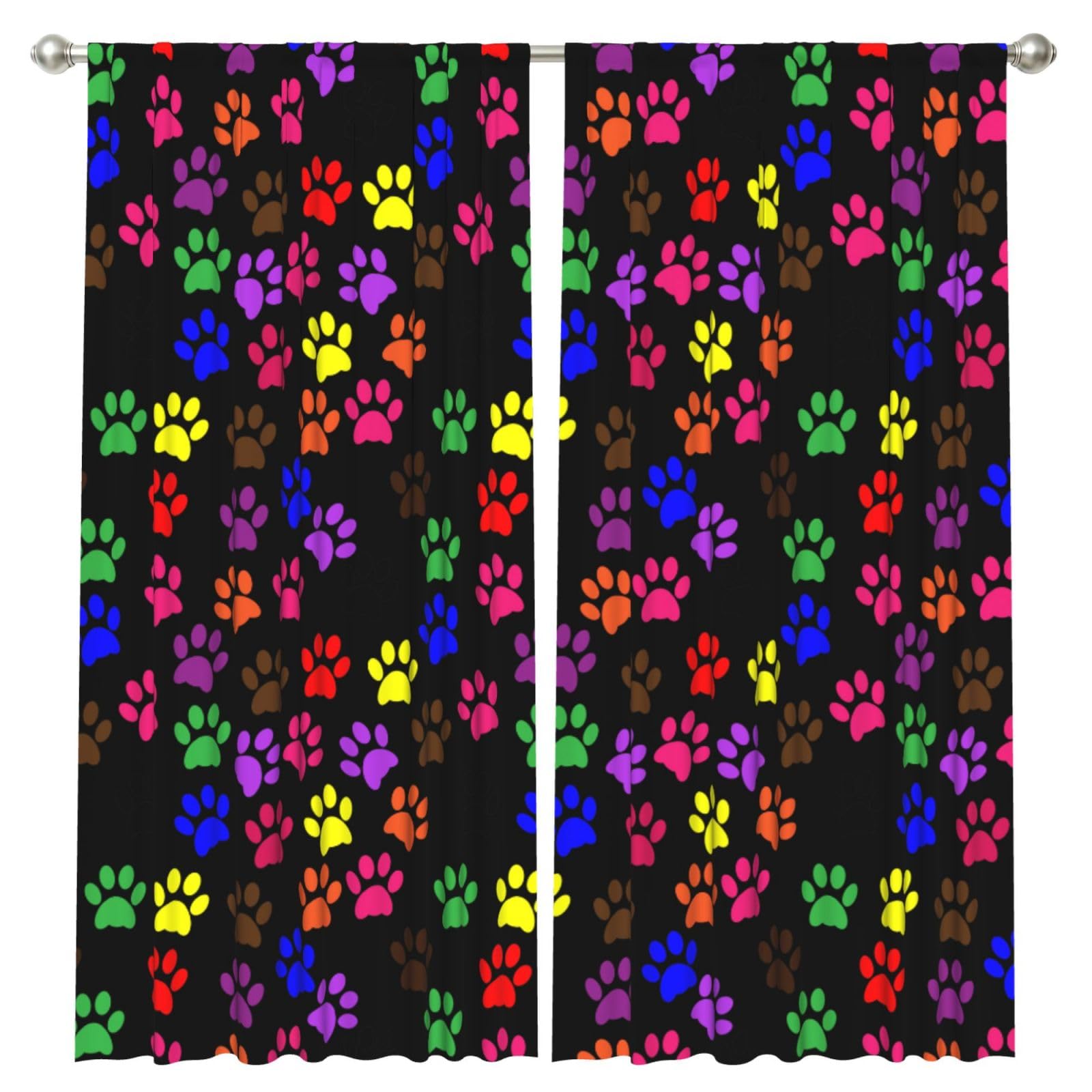 InOmak Paw Prints, 2 Panels Window Curtains 52 x 84 Inch Blackout Curtains for Living Room Bedroom