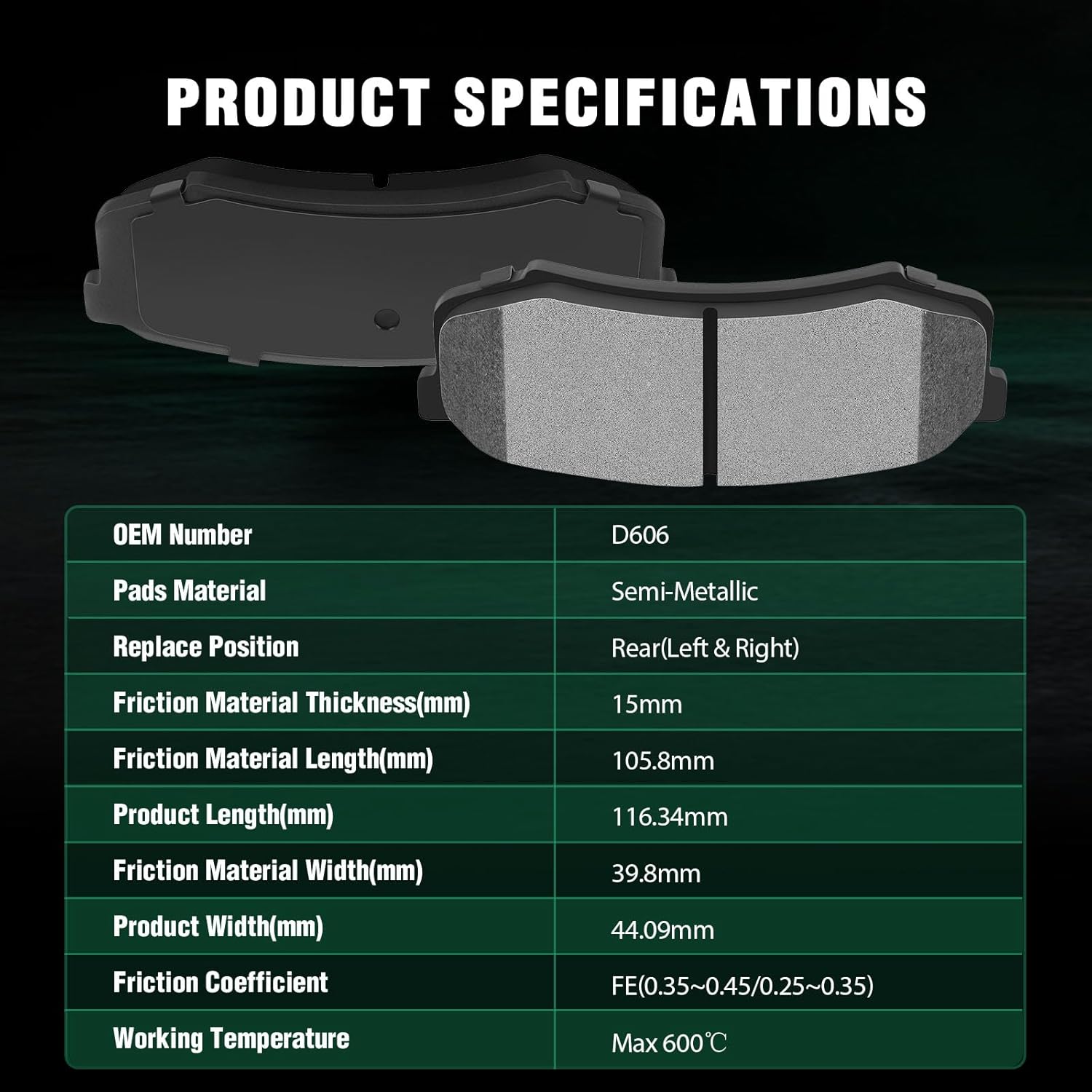 AUTOMUTO 4PCS Rear Semi-Metallic Disc Brake Pads Set D606 For Lexus GX460 GX470 LX450 For Toyota For 4Runner FJ For Cruiser For Land Cruiser For Sequoia
