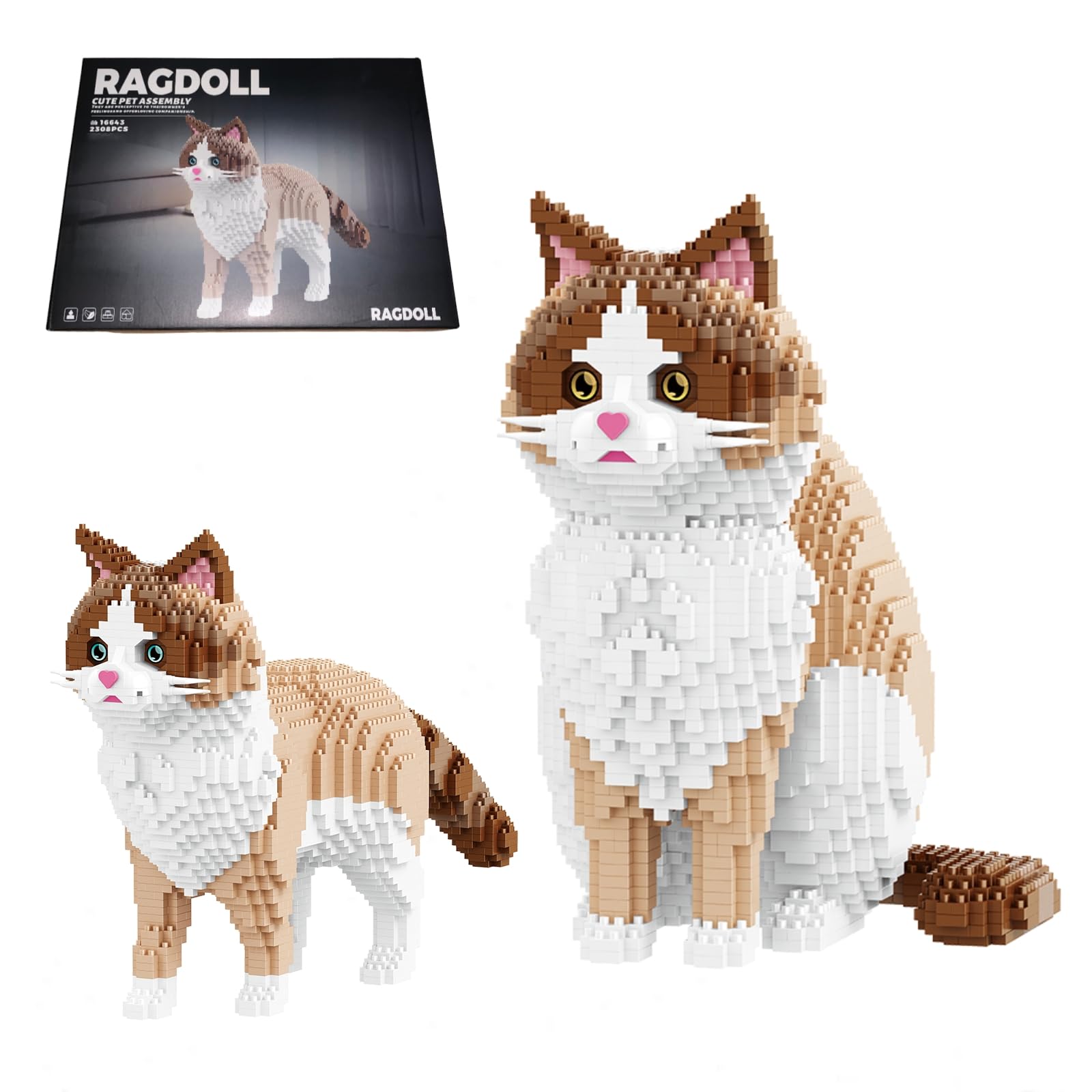 2 IN 1 Ragdoll Cat Building Set for Adults, 2308 Pieces Kitty Mini Micro Building Blocks, Cute Pet Animal Figure Model Toy, Home Desk Decor, Birthday Gifts for Teenagers โ image 1