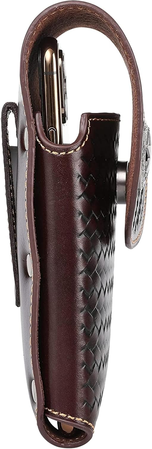 Star Western Lone Star Leather Holster Phone Pouch Coffee Brown Western Leather Craft with Metal Concho Handmade by Egifthome USA Item# EH12702, Size: 7" Lx4 Wx1 h