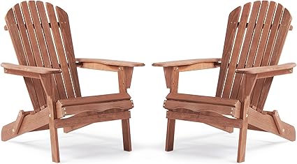 Wooden Folding Adirondack Chair Set of 2, Pre-Assembled BackRest Wood Lounge Chair for Outdoor Patio Garden Lawn Backyard Deck Pool Beach Firepit