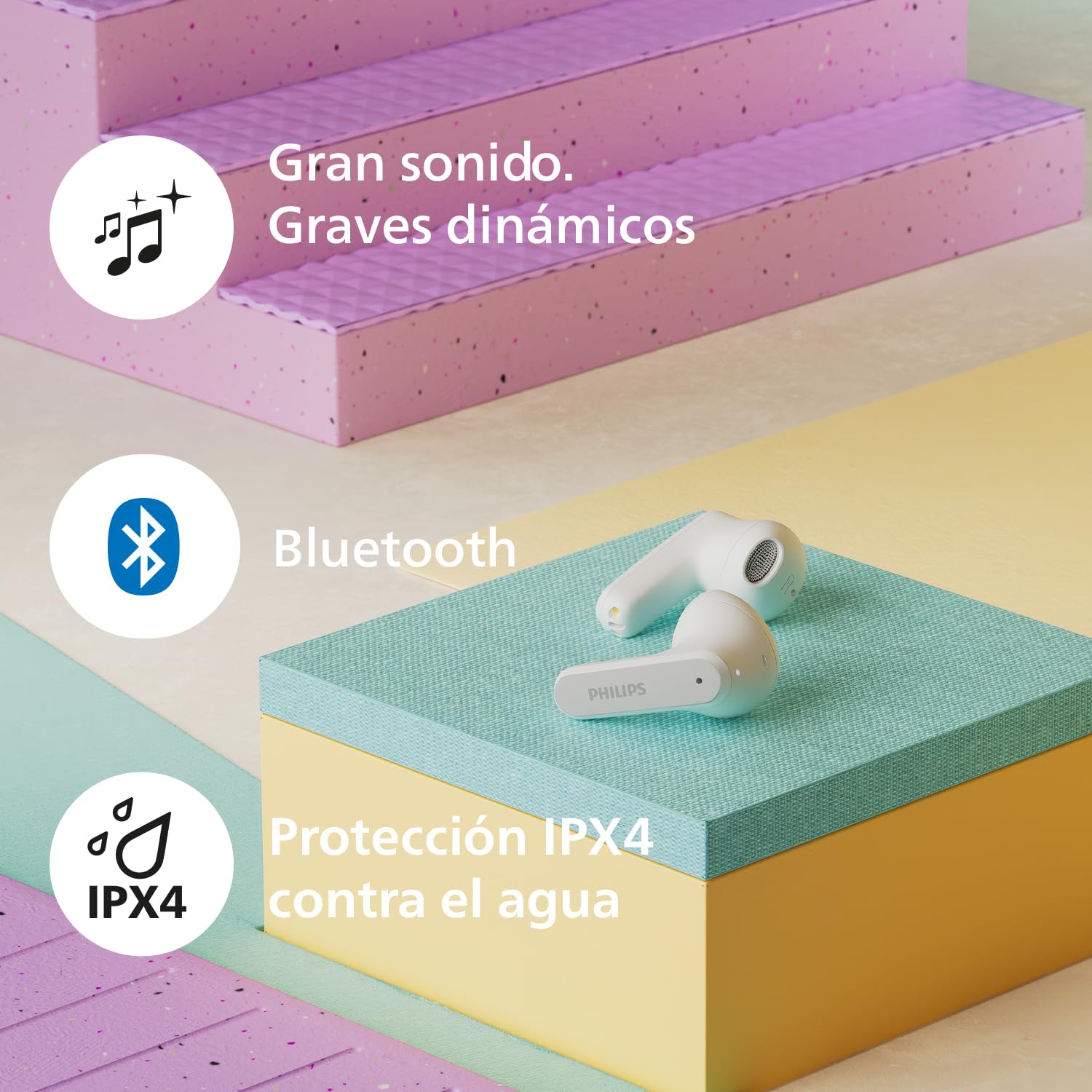 Philips TAT2139WT Auriculares pequeños True Wireless con Bluetooth, Gran Valor con un Sonido Natural, Graves dinámicos, Estuche de Carga tamaño Bolsillo, Llamadas nítidas - Blanco