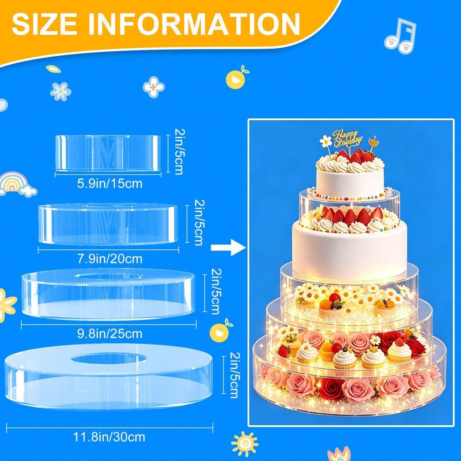 Porta Torta Matrimonio 4 Pezzi Espositore Dolci in Acrilico con LED