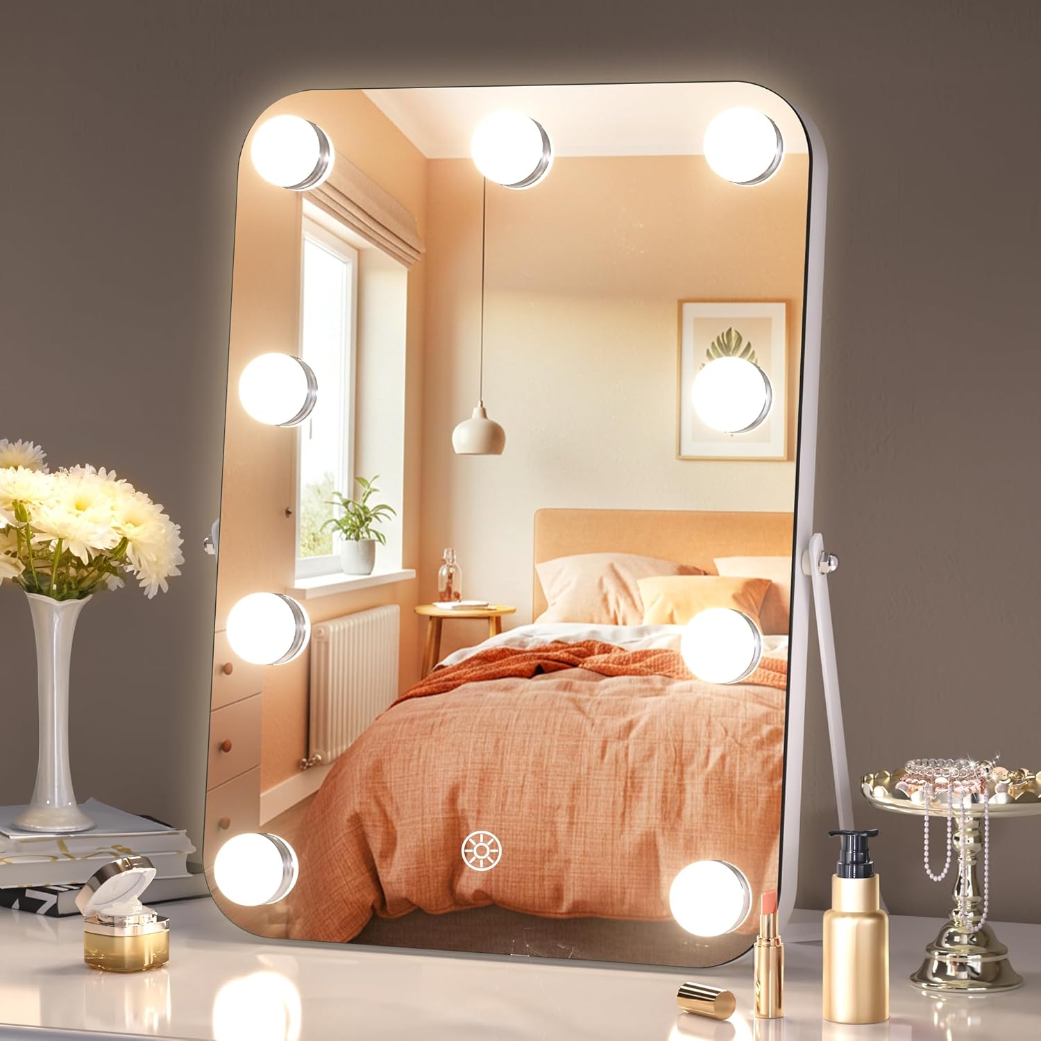 MINISO Vanity Mirror with Lights - 9.8" x 13.8" Hollywood Makeup Mirror with Adjustable Brightness, 3 Modes Light, 360°Rotation Round-angle 9.8"L x 13.8"W