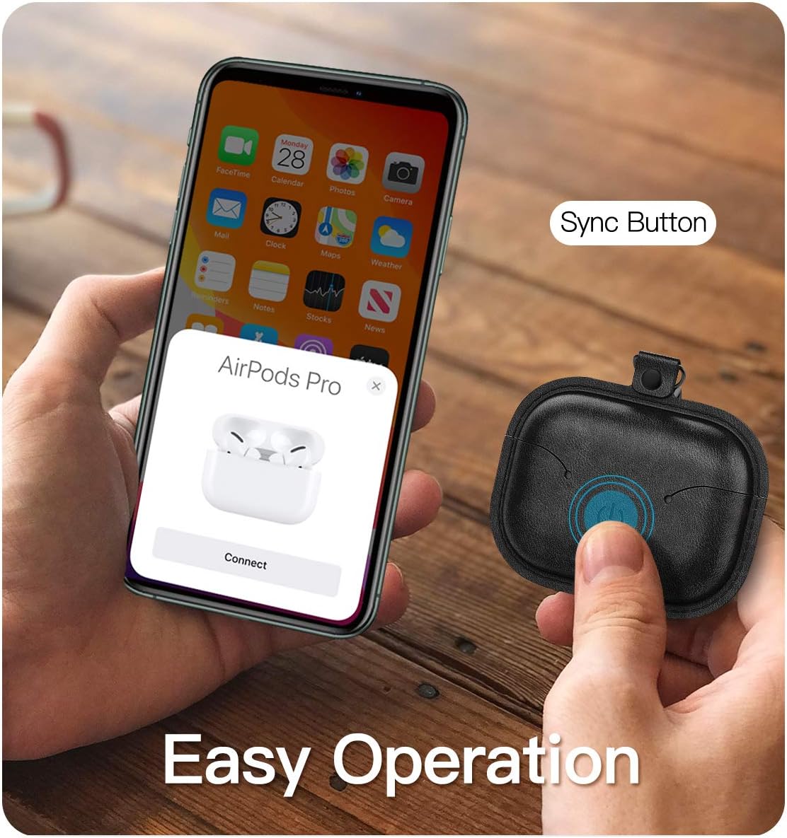 MoKo Case Fit AirPods Pro 2019, [Visible Front LED] PU Leather Vintage Style Snap Closure Protective Cover Carrying Pouch Pocket with Keychain for Airpods Pro Wireless Charging Box - Dark Black