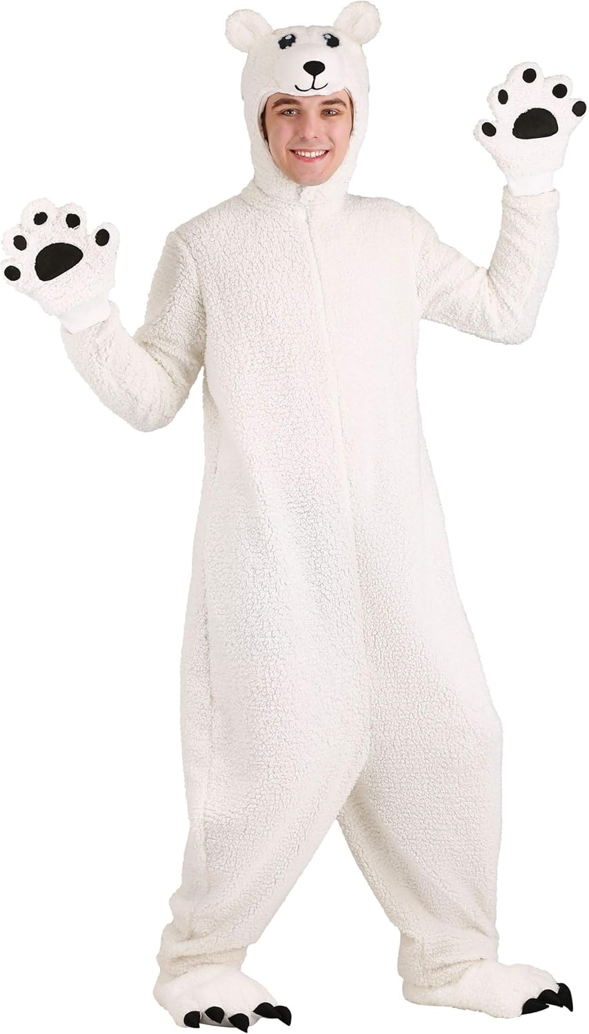 Adult Arctic Polar Bear Costume - Bodysuit with Hood, Mitts, and Shoe Covers