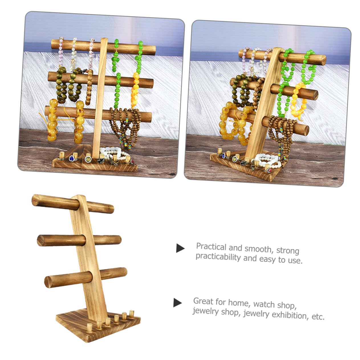 Stöckiger Schmuckhalter aus Massivem Holz Stabiler Armband Ringständer für Uhren und Accessoires Multifunktionales Display für Schlafzimmer und Schmuckladen Langlebig und