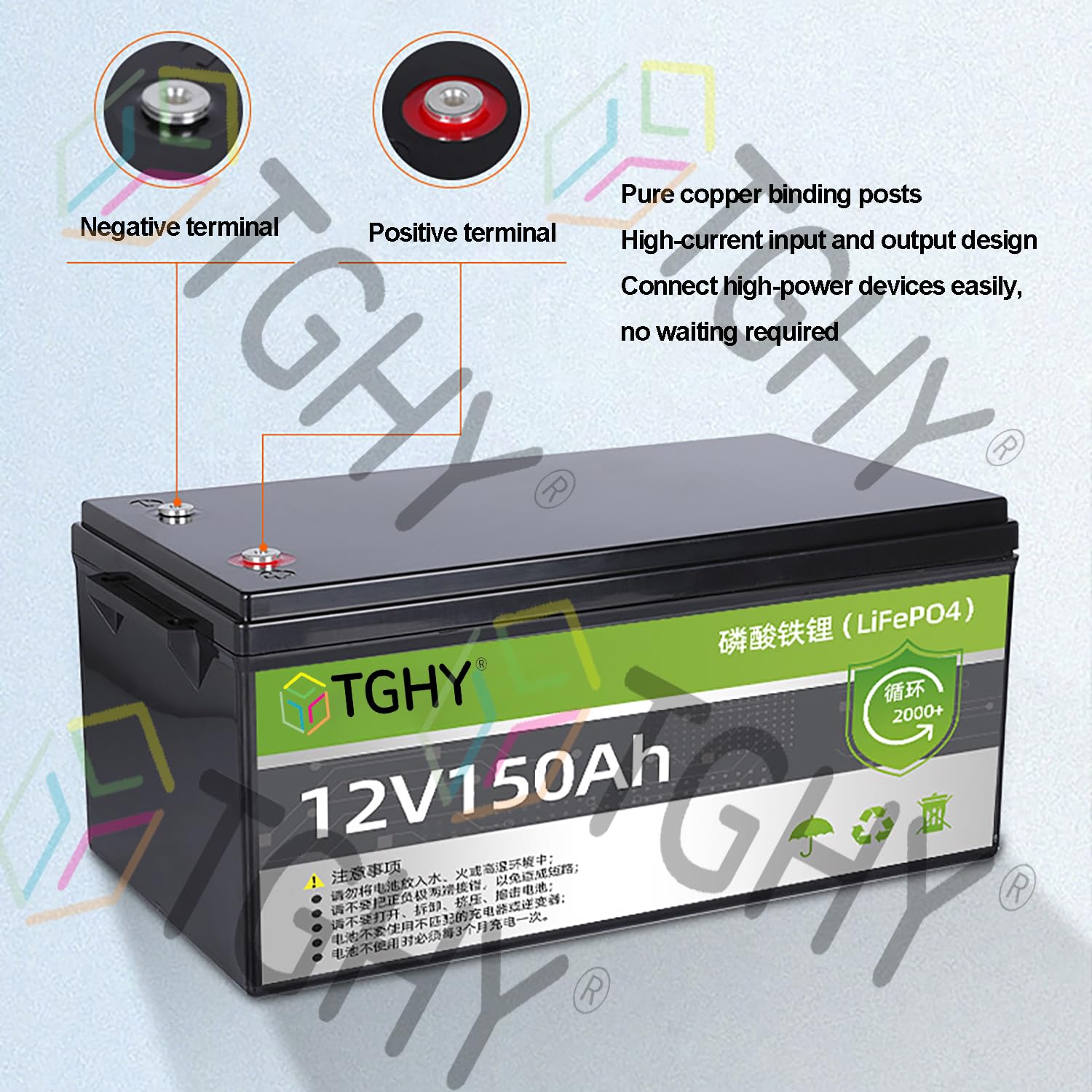 TGHY Akumulator litowo-żelazowo-potasowy 12,8 V, 6-200 Ah, wbudowany system BMS do kamperów, wózków golfowych, łodzi i innych, cykl głębokiego rozładowania 2000,12.8v33ah