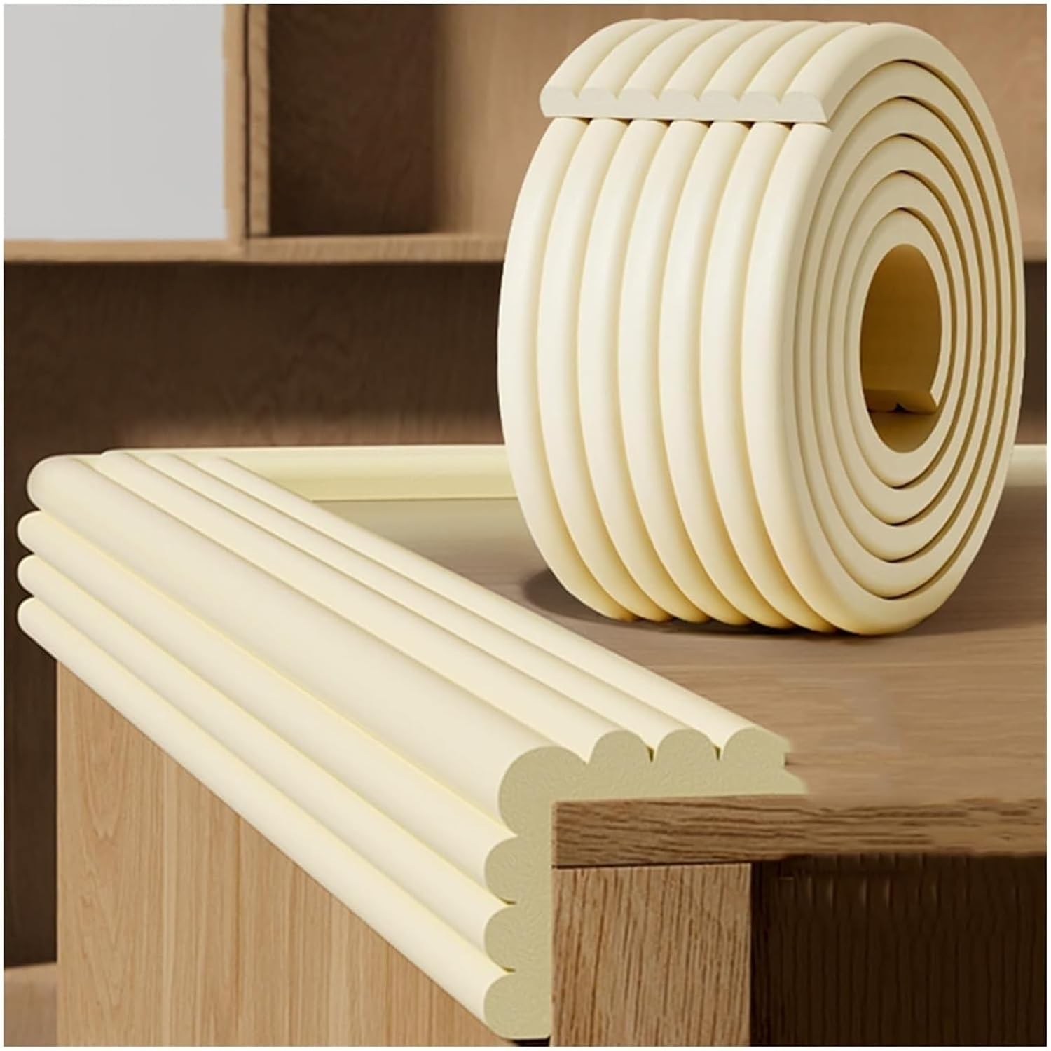Jeyux Table Edge Protector Strip for Baby Safety – 2M Soft Foam Bumper Guard for Table & Desk – Baby Proofing Corner Cushion – Kids Head Safety Strip – Shock Absorbent, (Cream)