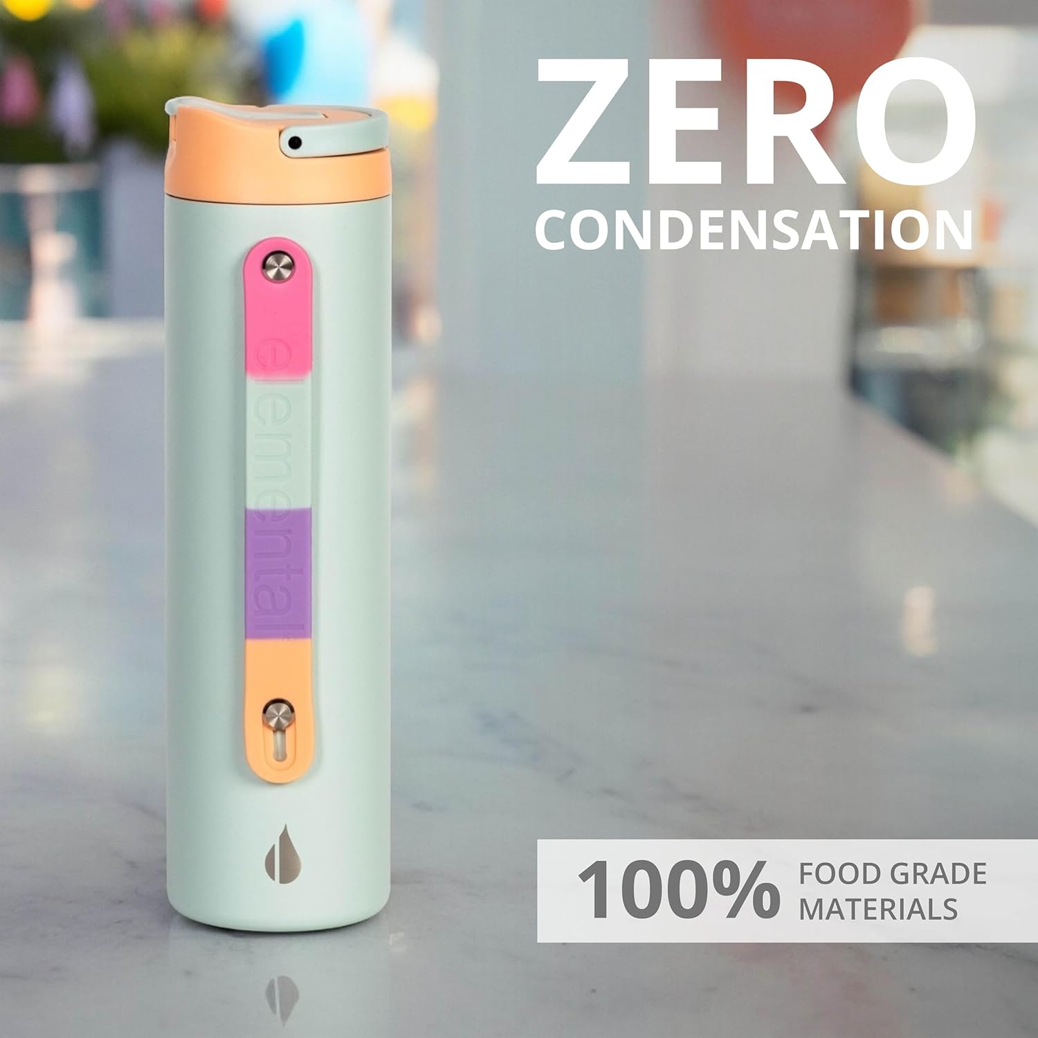 Elemental Iconic Stainless Steel Water Bottle with Straw - 20 oz Leak Proof Triple Wall Insulated Water Bottles for Travel and Sports - Reusable Gym Water Bottle with 2 Straws - Mint Sorbet - Image 3