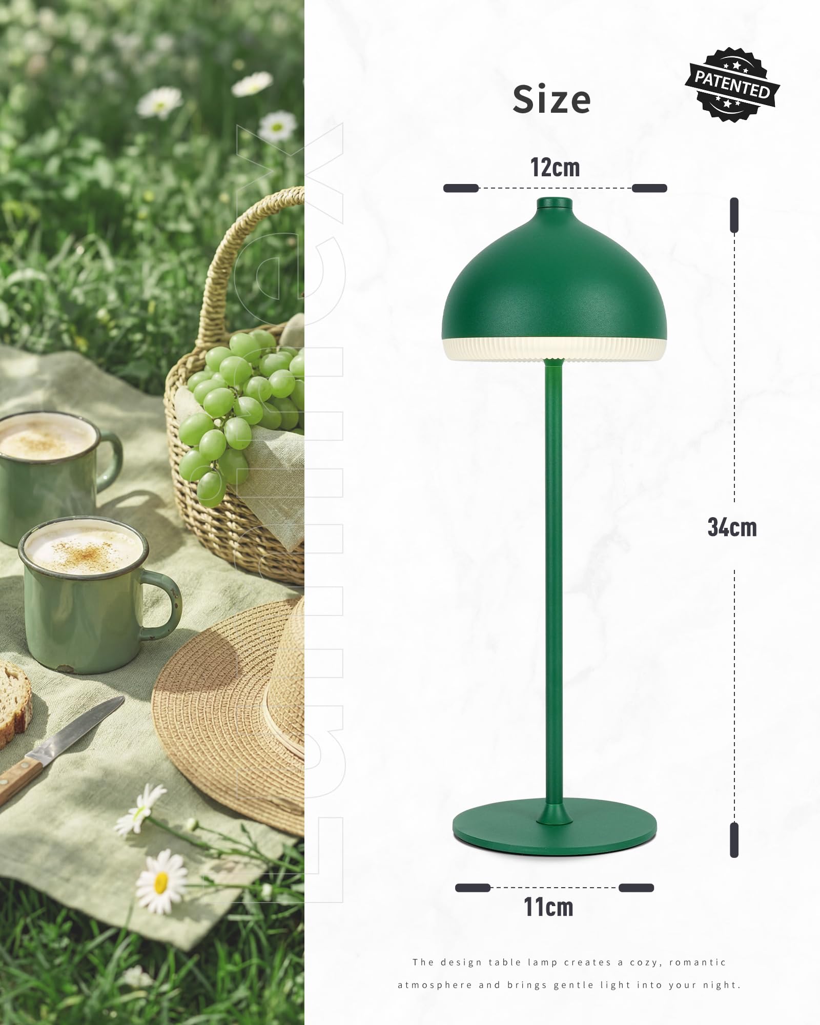 Set di 2 Lampade da Tavolo LED Senza Fili Ricaricabili, Dimmerabili Touch, 3 Tonalità di Luce, Illuminazione d’Ambiente per Camera da Letto e Soggiorno