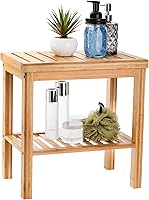 Vista 1 de SOUJOY Bamboo Shower Bench, Bath Seat Stool, Spa Foot Rest Shaving Stool, Storage Shelf for Shampoo Towel, Works in Inside Bathroom, Living Room