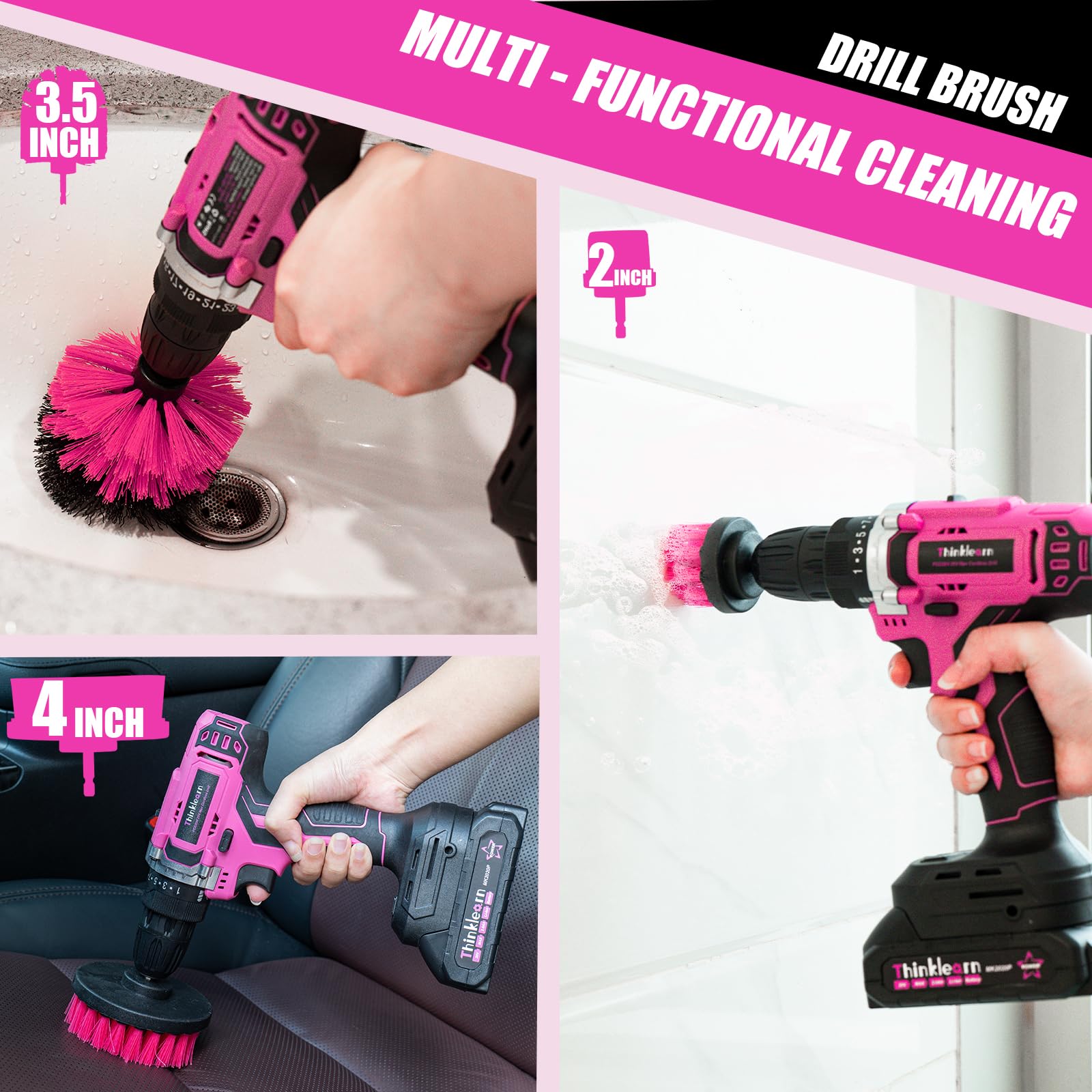 Set trapano senza fili rosa da 20 V, kit trapano elettrico/driver con spazzola per trapano, set di punte, mandrino senza chiave da 3/8", 2 velocità variabili, impostazione coppia 25+1, batteria e