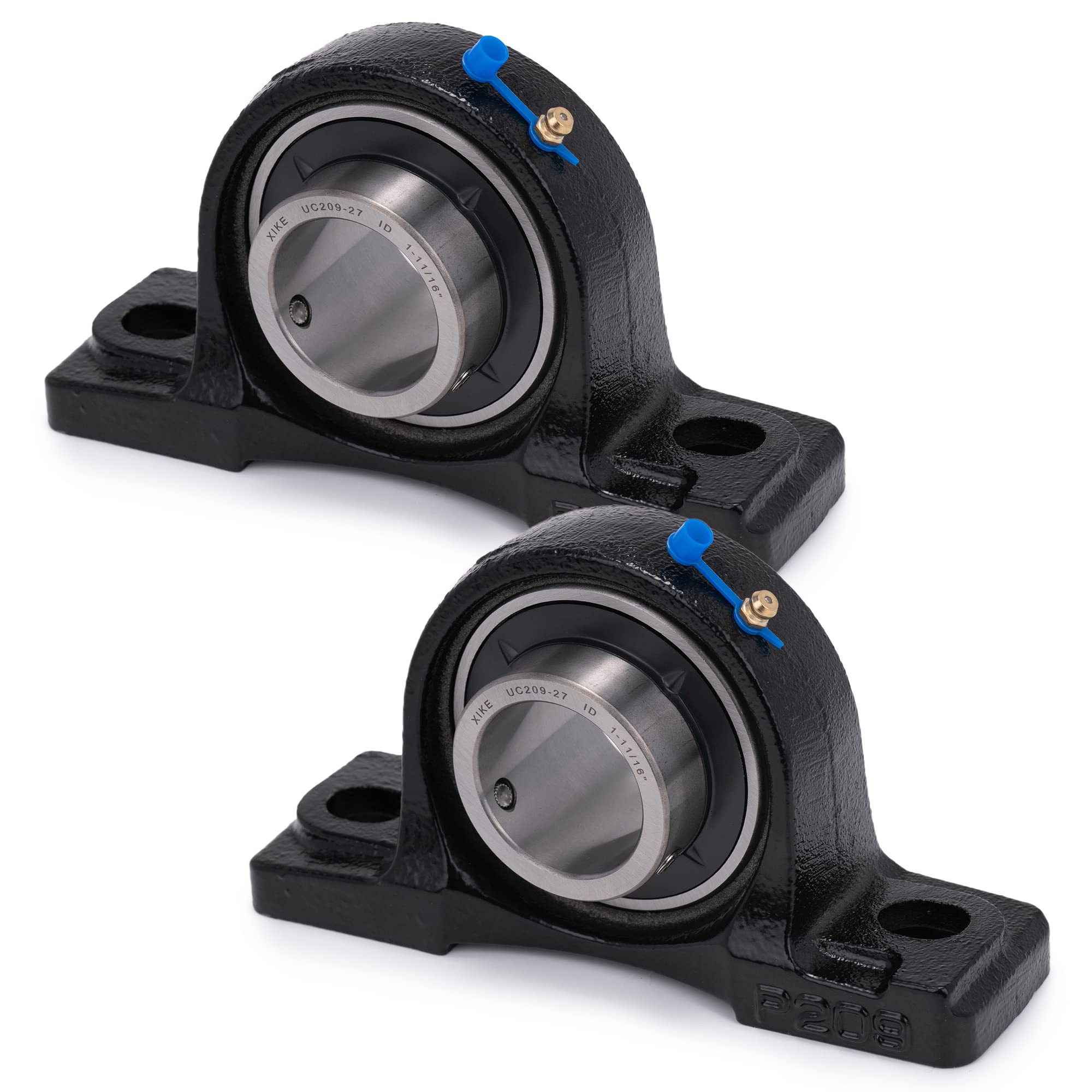 XIKE 2 Pcs UCP209-27 Bore 1-11/16" Pillow Block Mounted Ball Bearings, Solid Cast Iron Base and Self Aligning Chrome Steel Sealed Bearings.