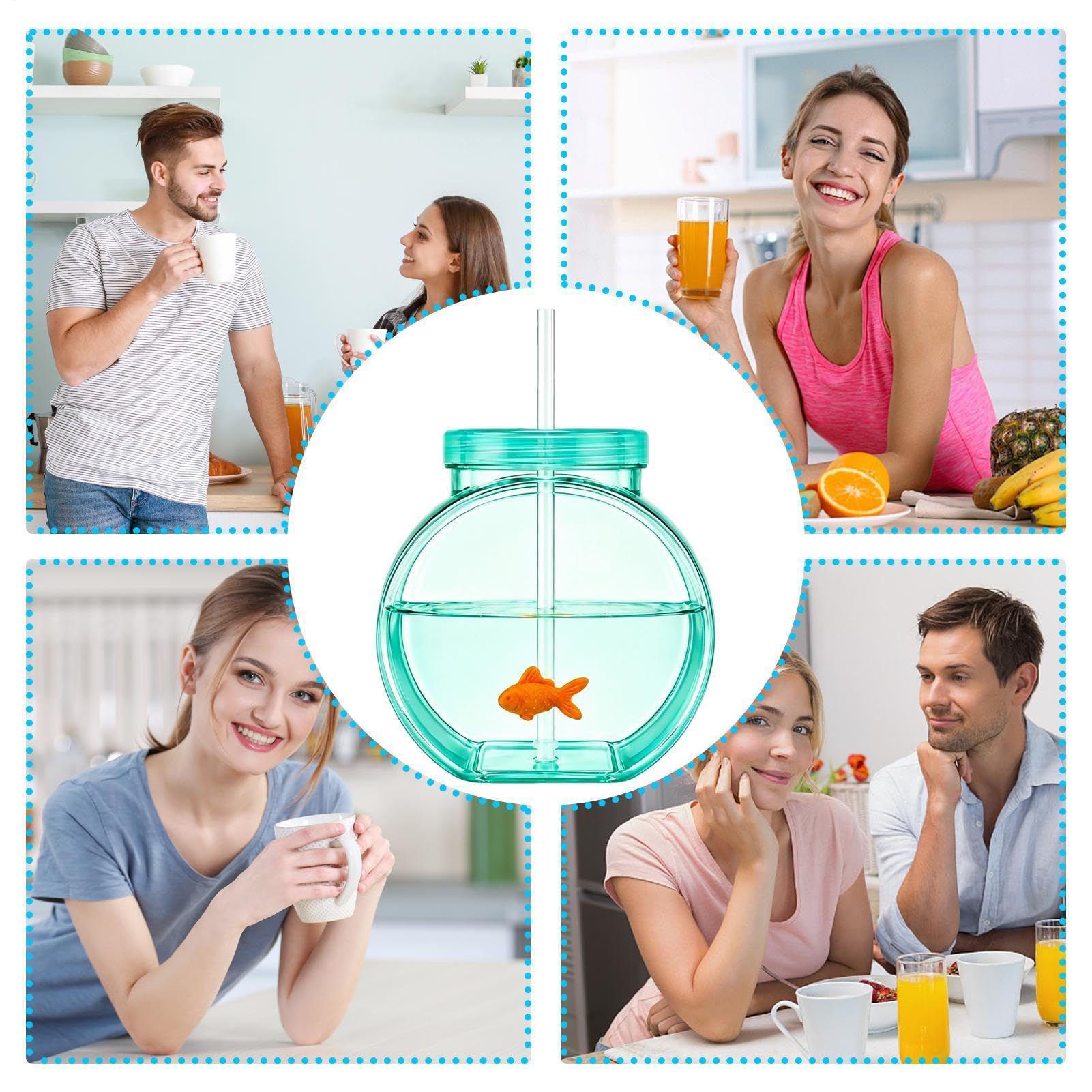 Bols à poisson pour boissons, portables et réutilisables avec paille et couvercle, pour cocktail, jus, soda, limonade, activités familiales, fêtes sur la plage, événements scolaires