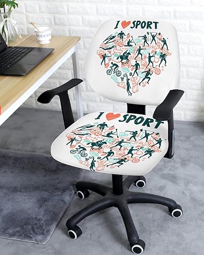 Miniatura 3 de Stretch Office Chair Covers - Removable Desk Chair Cover for Office - I Love Sport Healthy Exercise Universal Computer Chair Cover Chair Protector