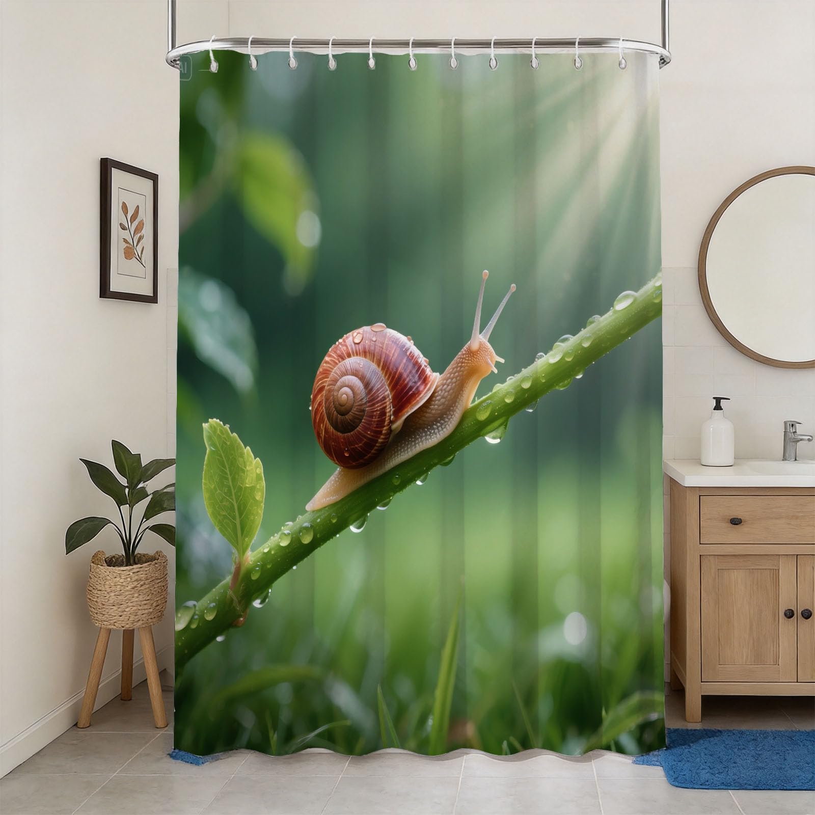 Hongduo 3D Cute Snail Shower Curtain for Stalls Bathtubs Botanical Bathroom Decor Shower Curtain Set Polyester Fabric Waterproof 200x200cm/79X79 Inch with Hooks
