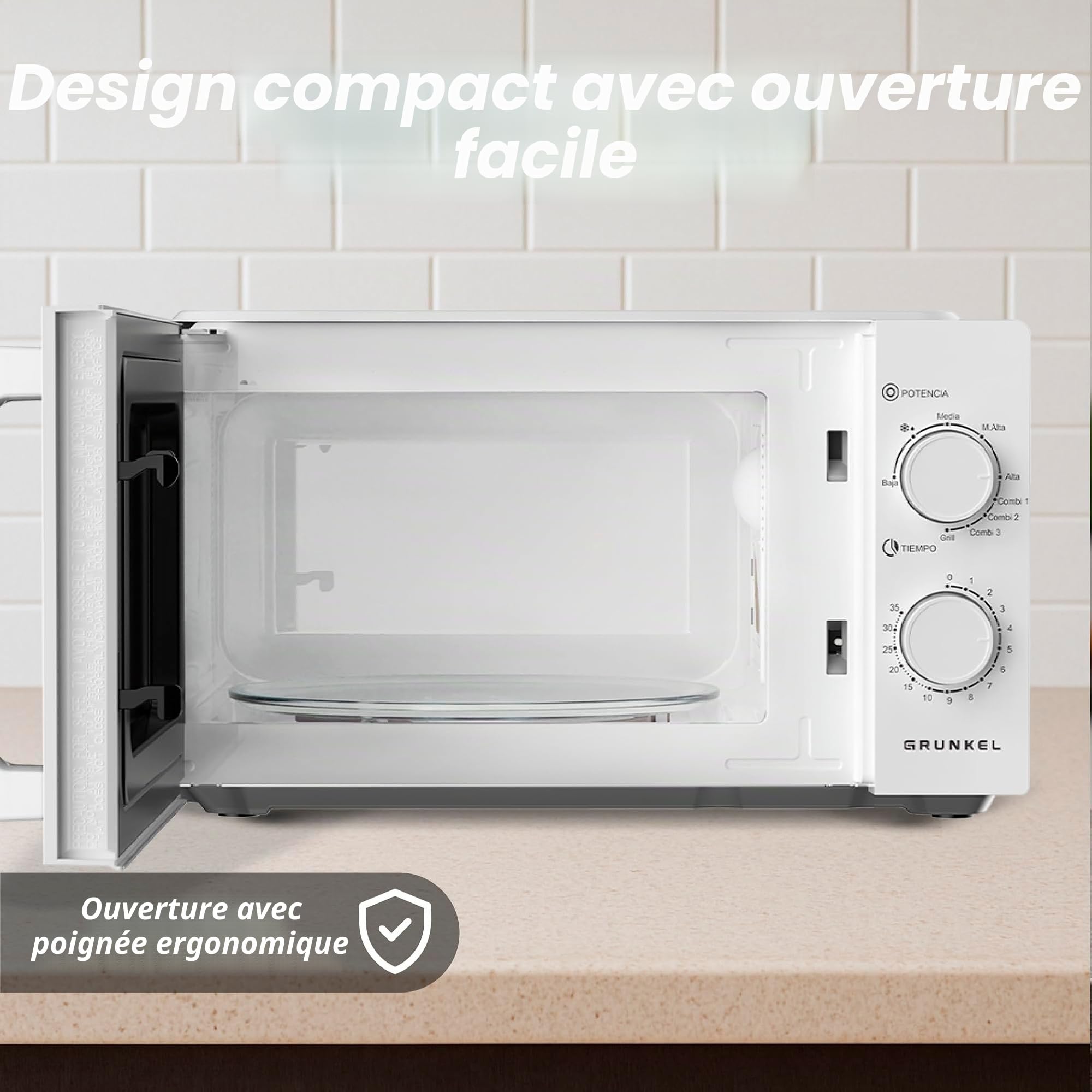 Four à micro-ondes avec gril, 20-25 litres, 700 W + 900 W ou 850 W + 1000 W gril, 5 niveaux de puissance, 3 modes de combinaison, minuterie 30 minutes (700-900 W, 20 litres)