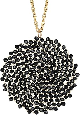 Niumike Long Pendant Necklace for Women - Womens Handmade Long Statement Beaded Crystal Large Disc Circle Pendant Gold Plated Sweater Chain Boho Necklaces
